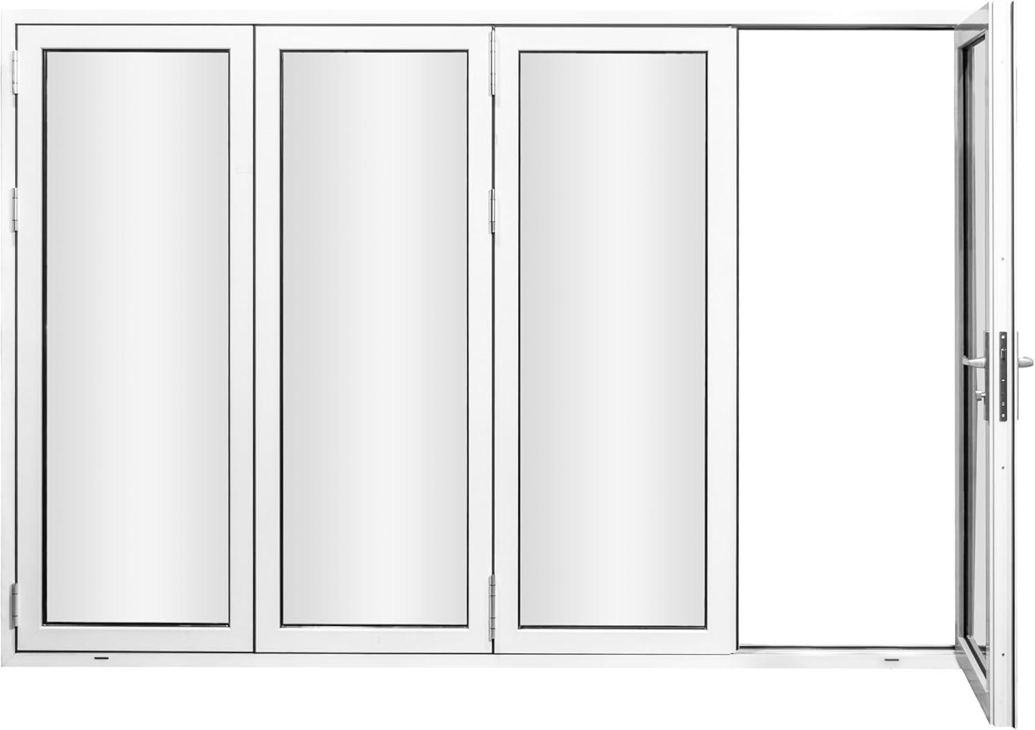 KaMic 120" x 80" 4 Panels Alumnium Folding Door In White, One Door Right Swing Out Three Door Folded From Right To Left