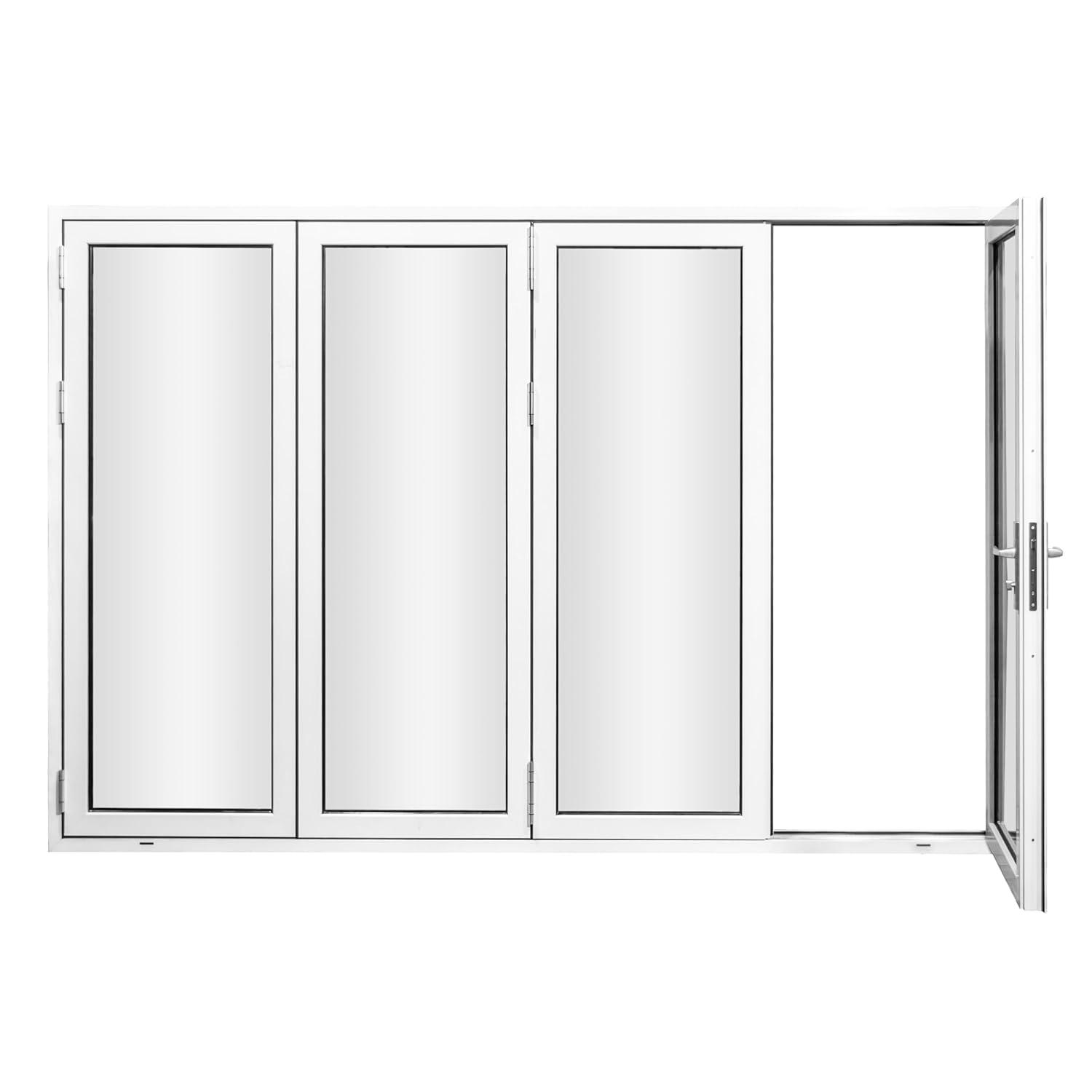 KaMic 120" inch 4 Panels Aluminum Folding Door In White, One Door Swing Out & Three Door Folded