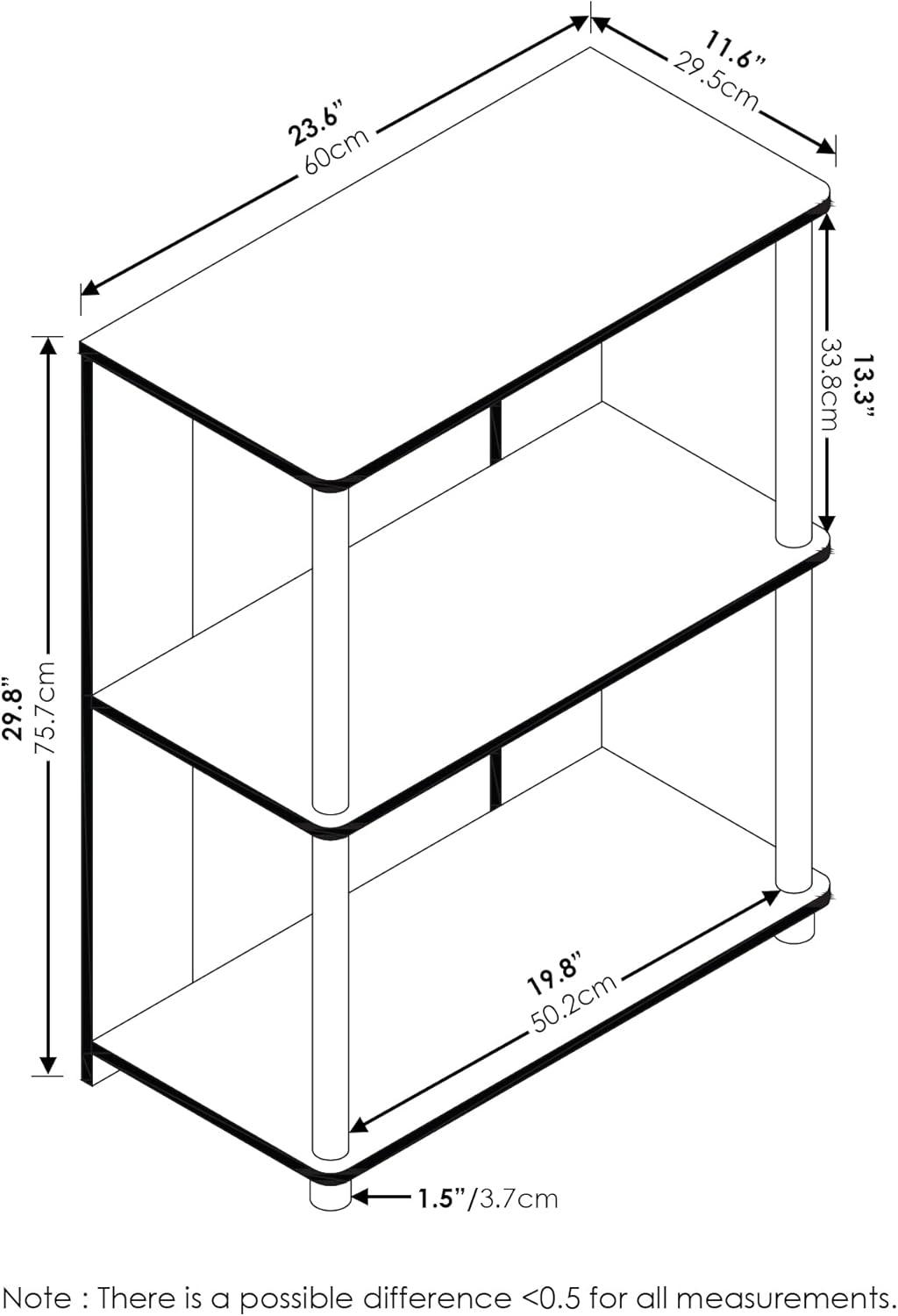 Jaya Simple 3-Tier Bookcase in Americano with Chrome Accents