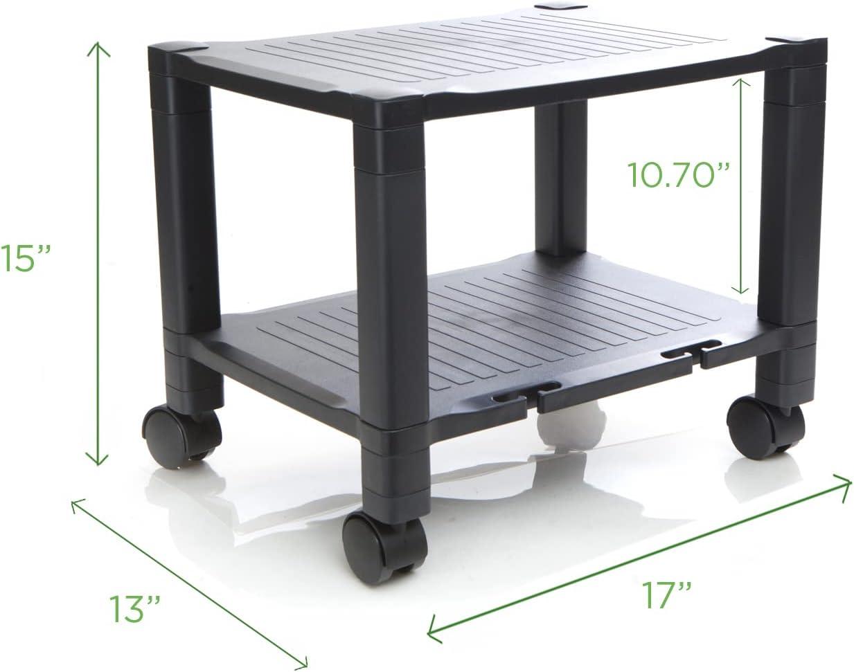 Black Adjustable Height Mobile Printer Cart with 3 Shelves