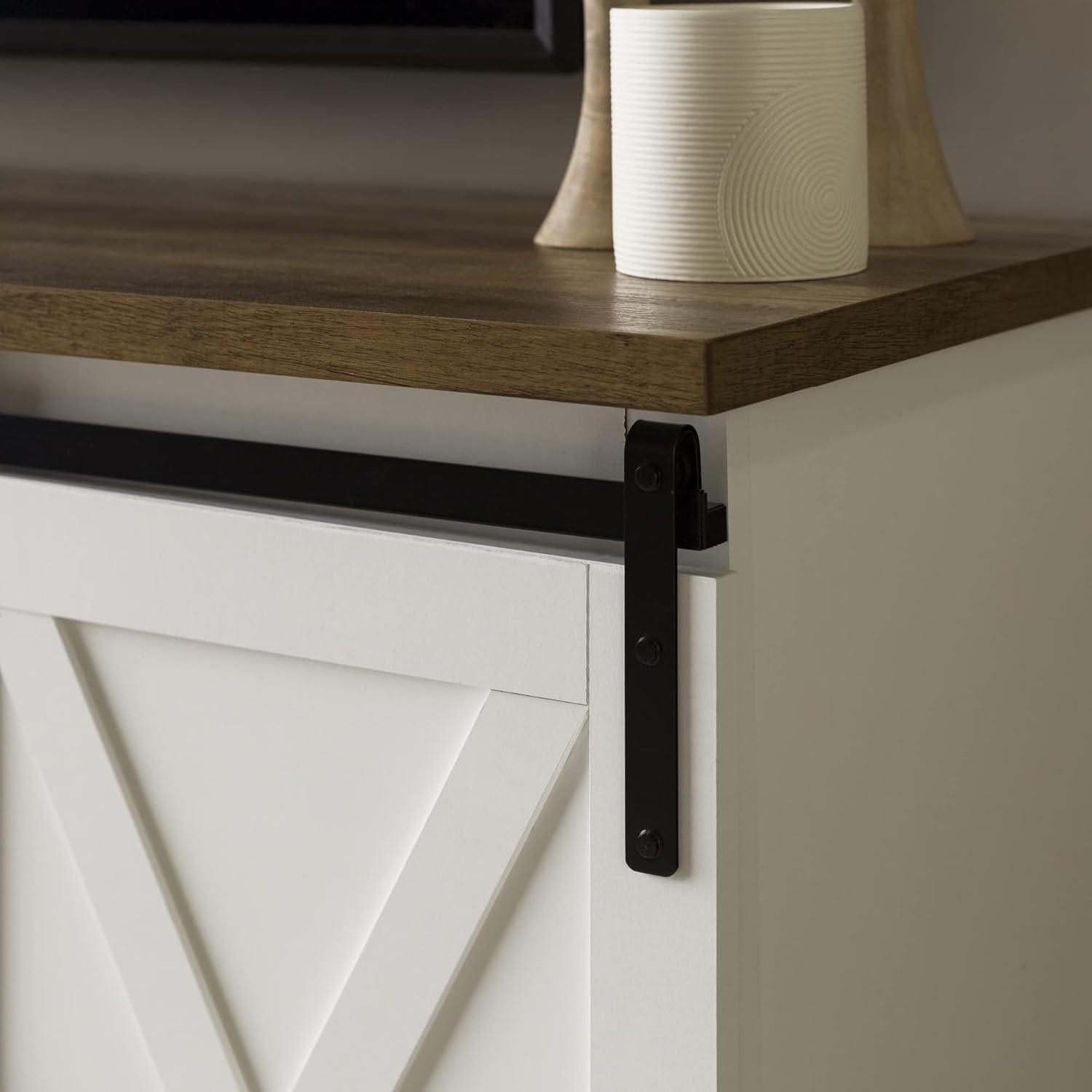Walker Edison Farmhouse Sliding Barn Door TV Stand for TVs up to 65", White/Reclaimed Barnwood