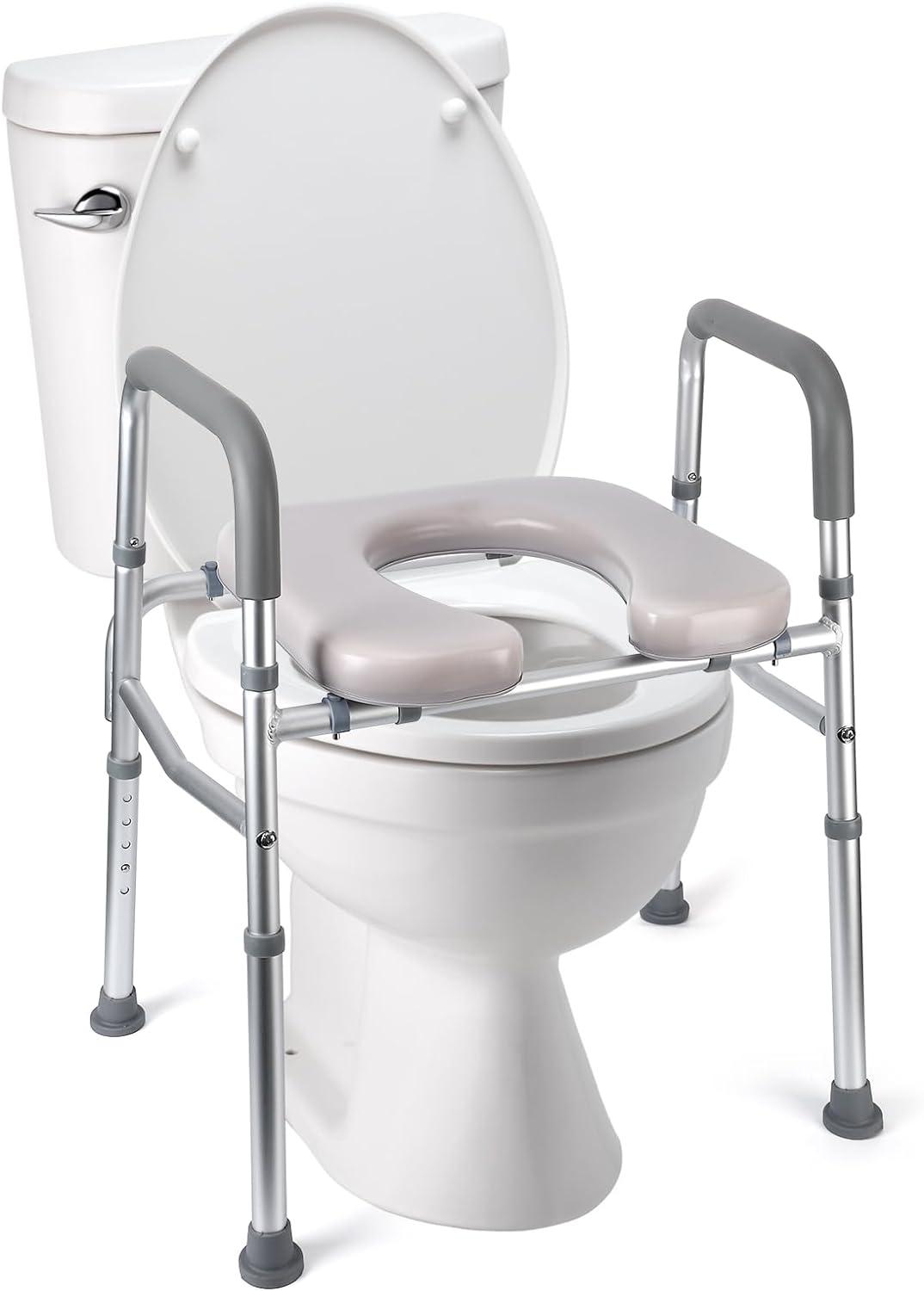 Towallmark Raised Toilet Seat, 350LB Stand Alone Homecare Commode Bathroom Assist Frame for Elderly, Handicapped, Disabled, Adjustable Height, Padded Seat