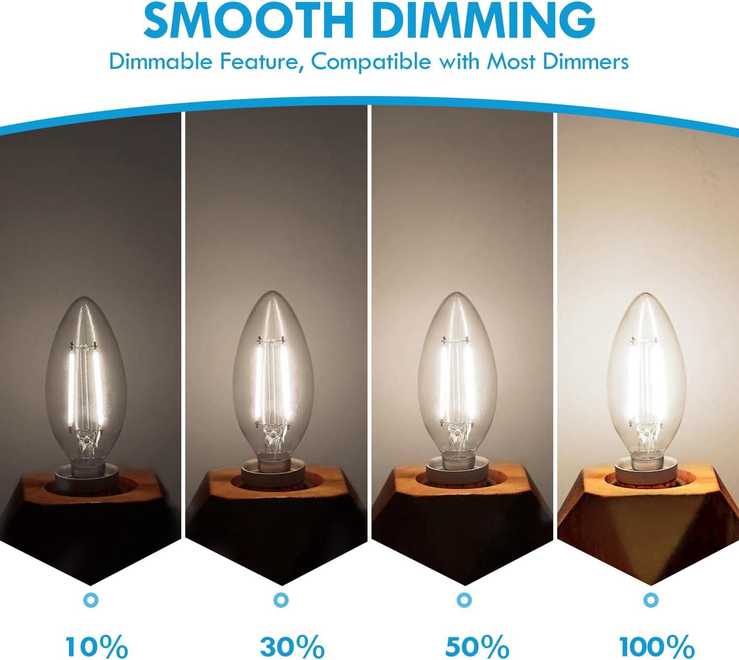 Dimmable Warm White LED Filament Chandelier Bulbs, 6-Pack