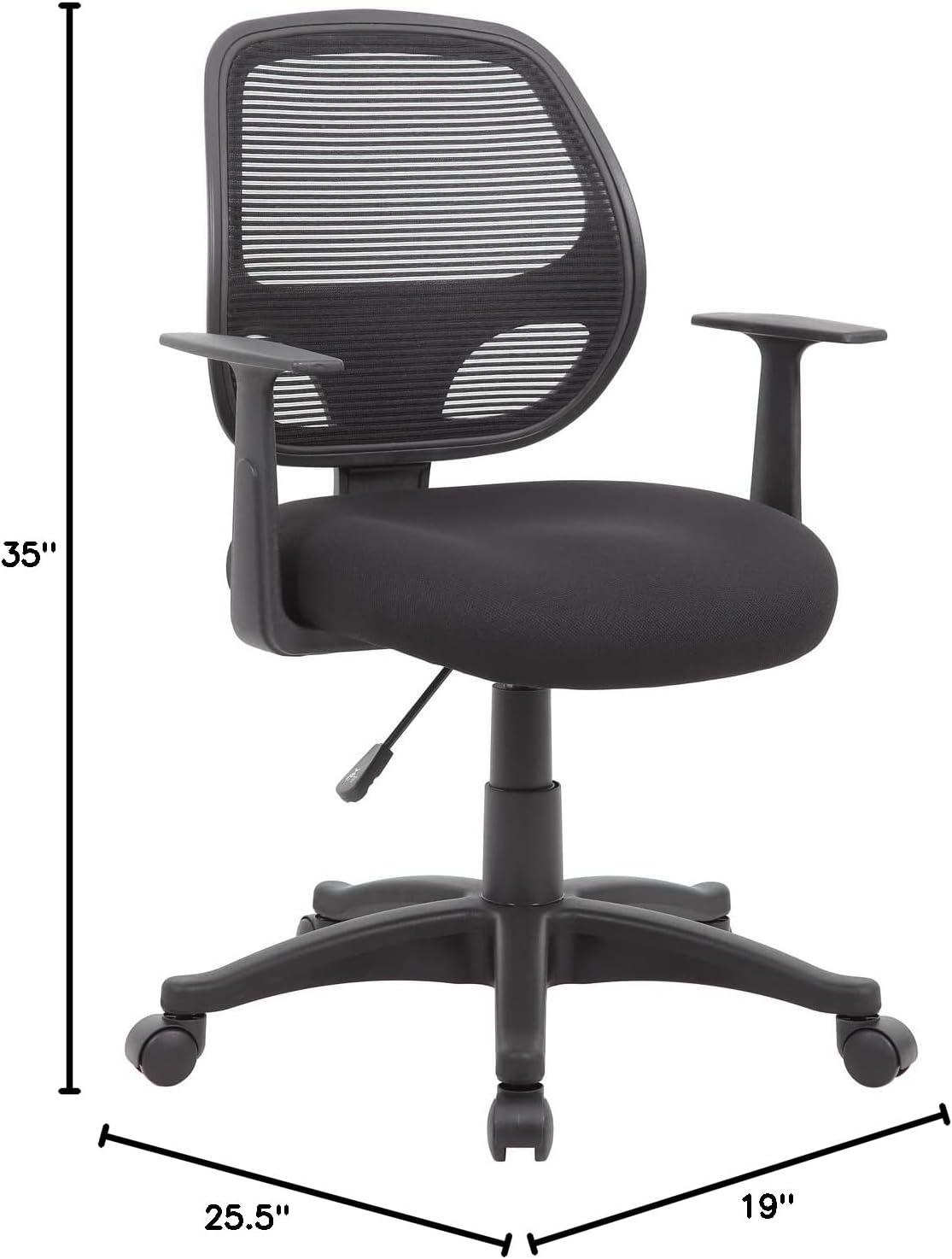 Black Mesh Task Chair with Fixed T-Arms and Lumbar Support