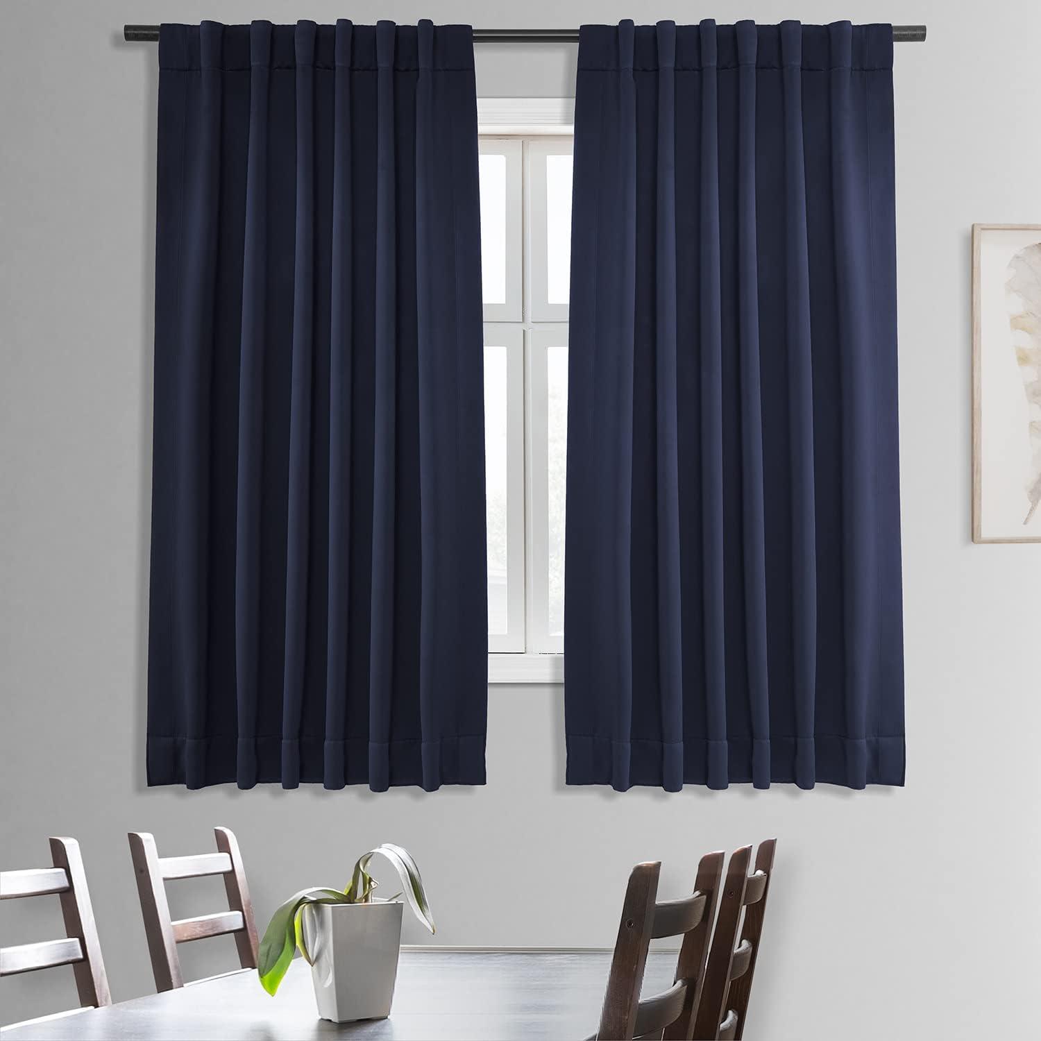 Navy Blue Pole Pocket Blackout Room Darkening Curtain (1 Panel), Navy Blue, 50W X 63L