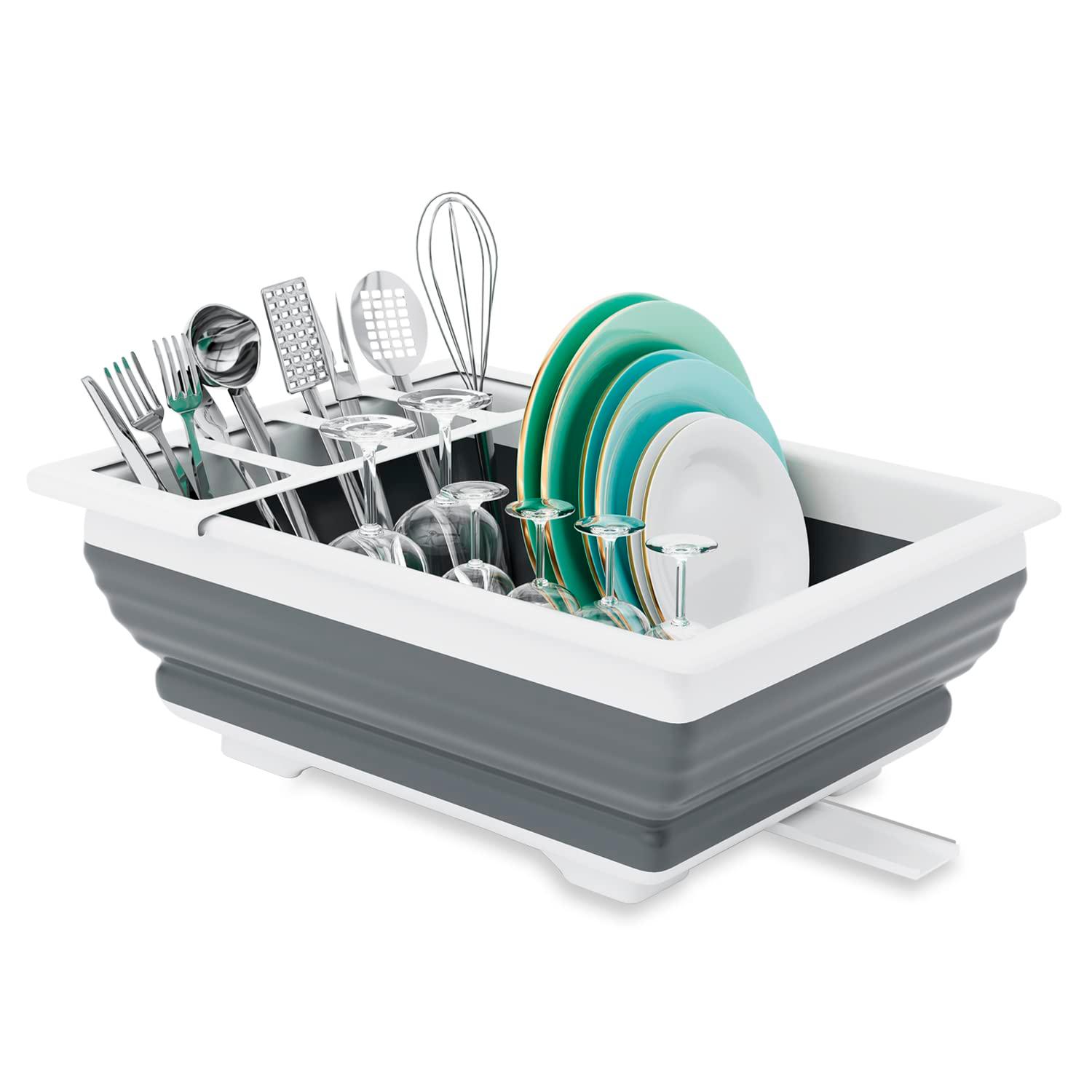 THANSTAR Collapsible Dish Drainer Portable Dinnerware Drainer Organizer for Kitchen RV Campers Travel Trailer Space Saving Kitchen Storage Tray