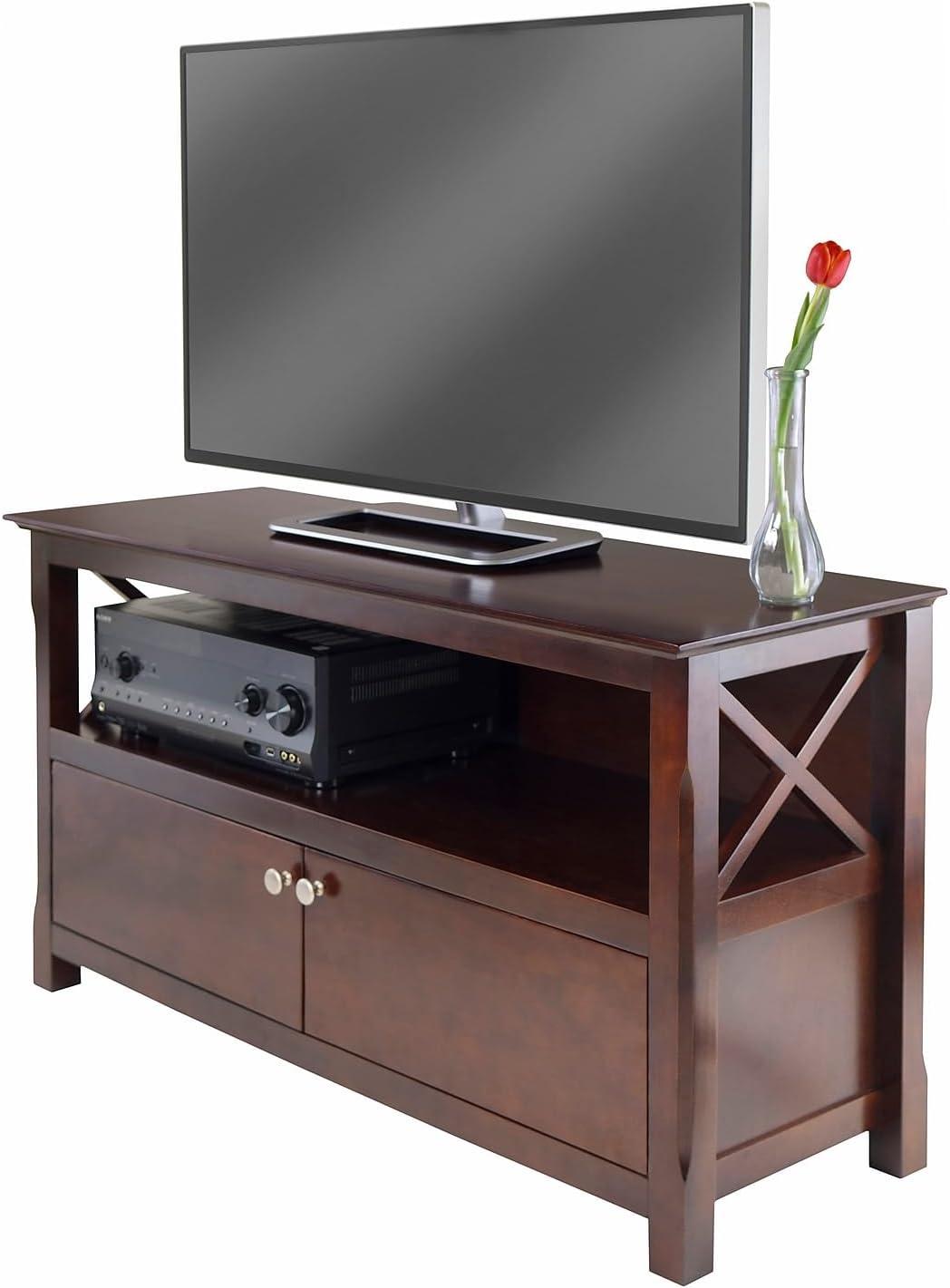 Xola TV Stand for TVs up to 40" Dark Brown - Winsome: Beveled Edges, Chrome-Finish Pulls, Media Shelf