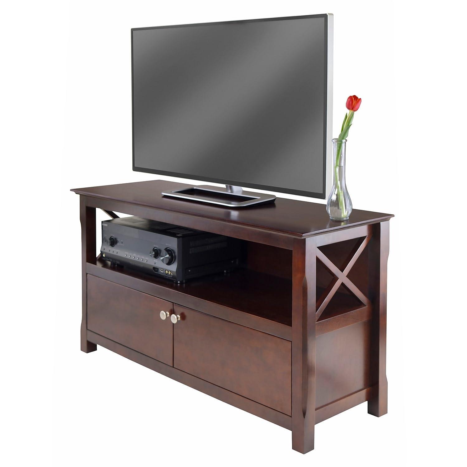 Xola TV Stand for TVs up to 40" Dark Brown - Winsome: Beveled Edges, Chrome-Finish Pulls, Media Shelf