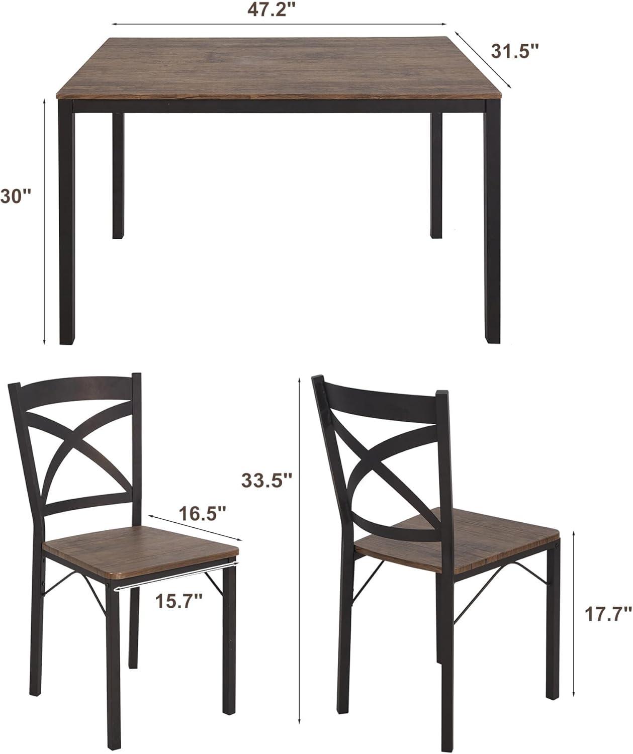 Industrial Brown MDF and Metal 5-Piece Dining Set