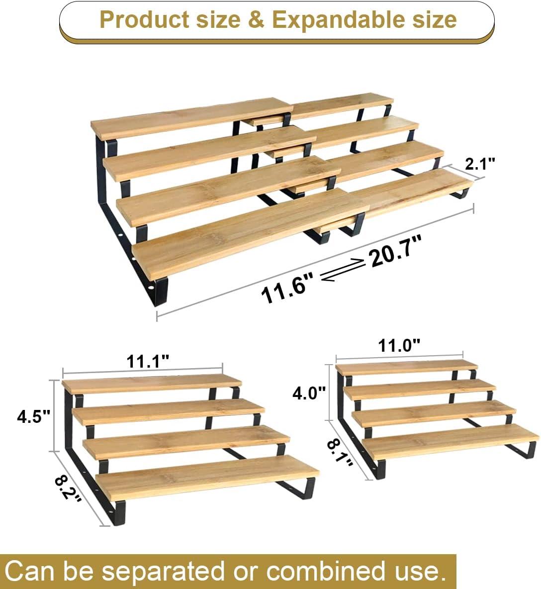 Expandable Bamboo and Metal 4-Tier Spice Rack Organizer