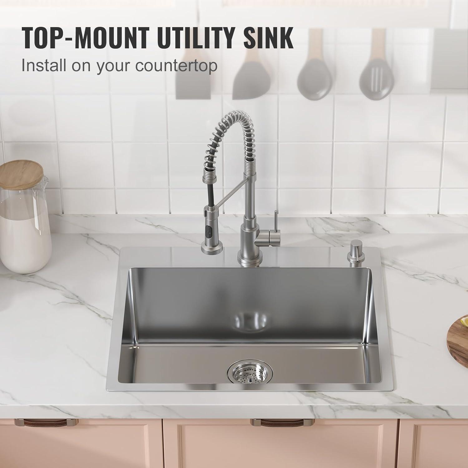 25'' L Flush Single Bowl Stainless Steel Kitchen Sink