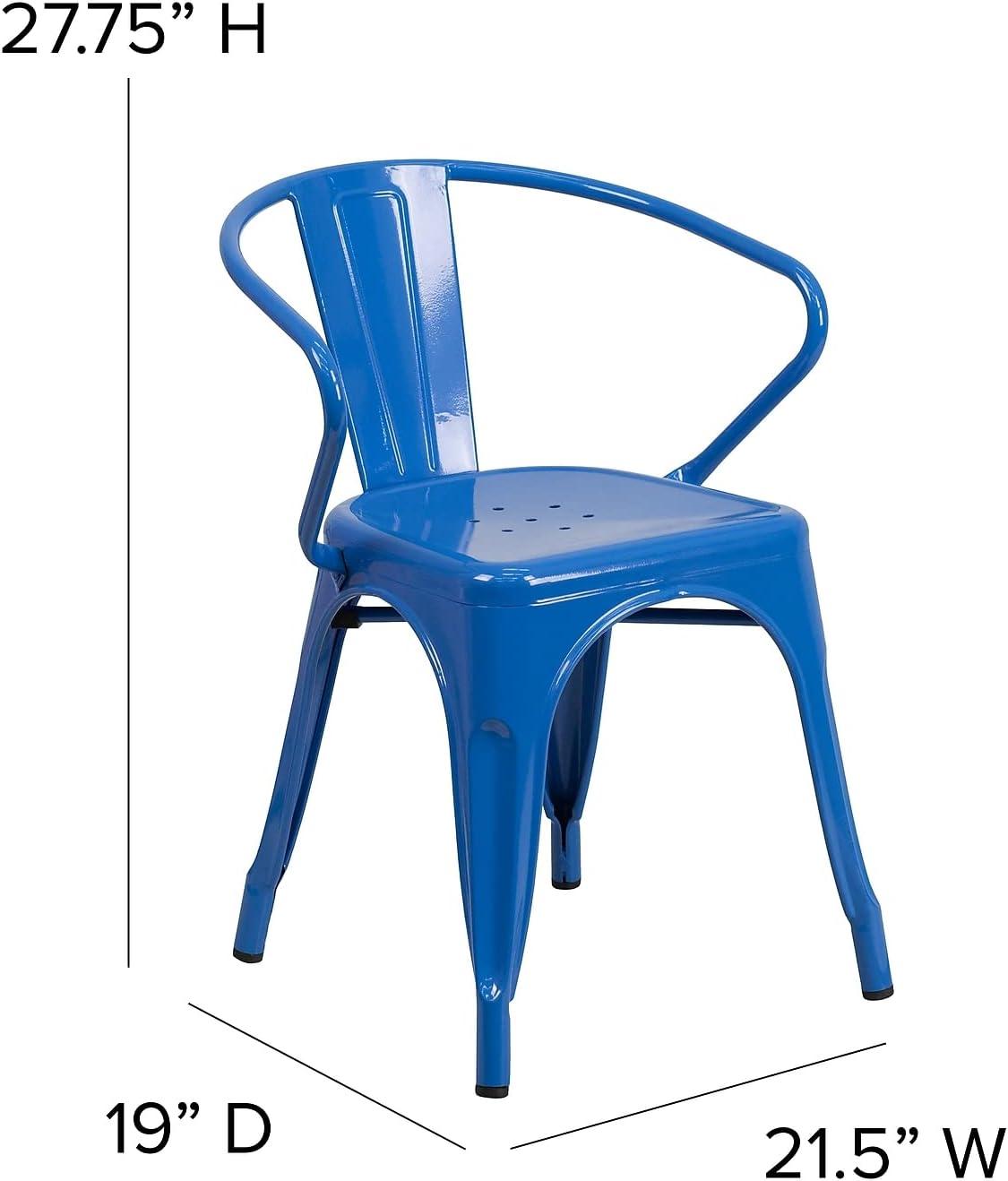 Flash Furniture Commercial Grade 4 Pack Blue Metal Indoor-Outdoor Chair with Arms