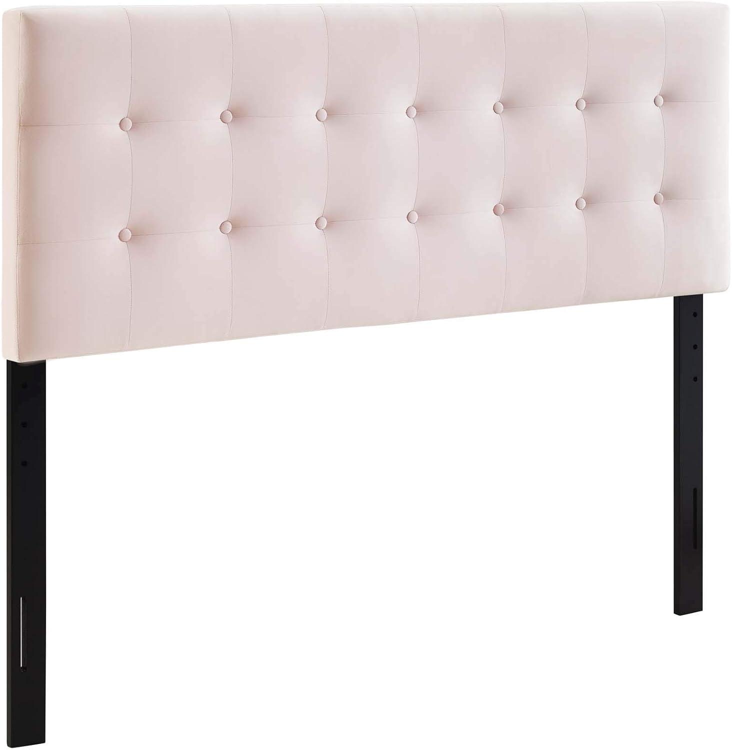 Pink Velvet Tufted Queen Headboard with Button Detailing