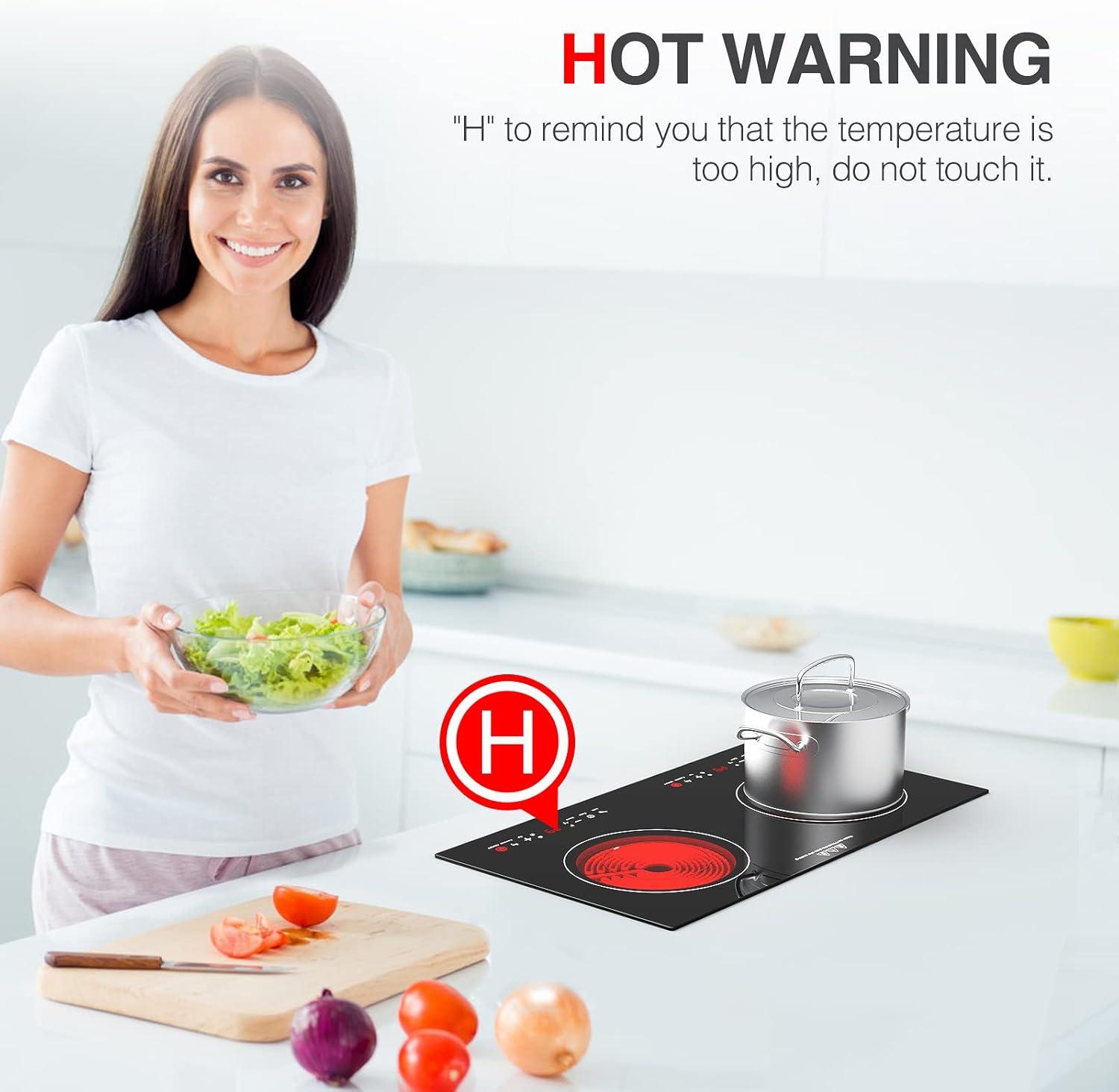 2400w Electric Cooktop, 24" Electric Stove 2 Burner Hot Plate Built-in Double Burner Cooktop with LED Touch Screen,9 Heating 9 Temperature,Kids Lock & Timer,Suitable for all Pans