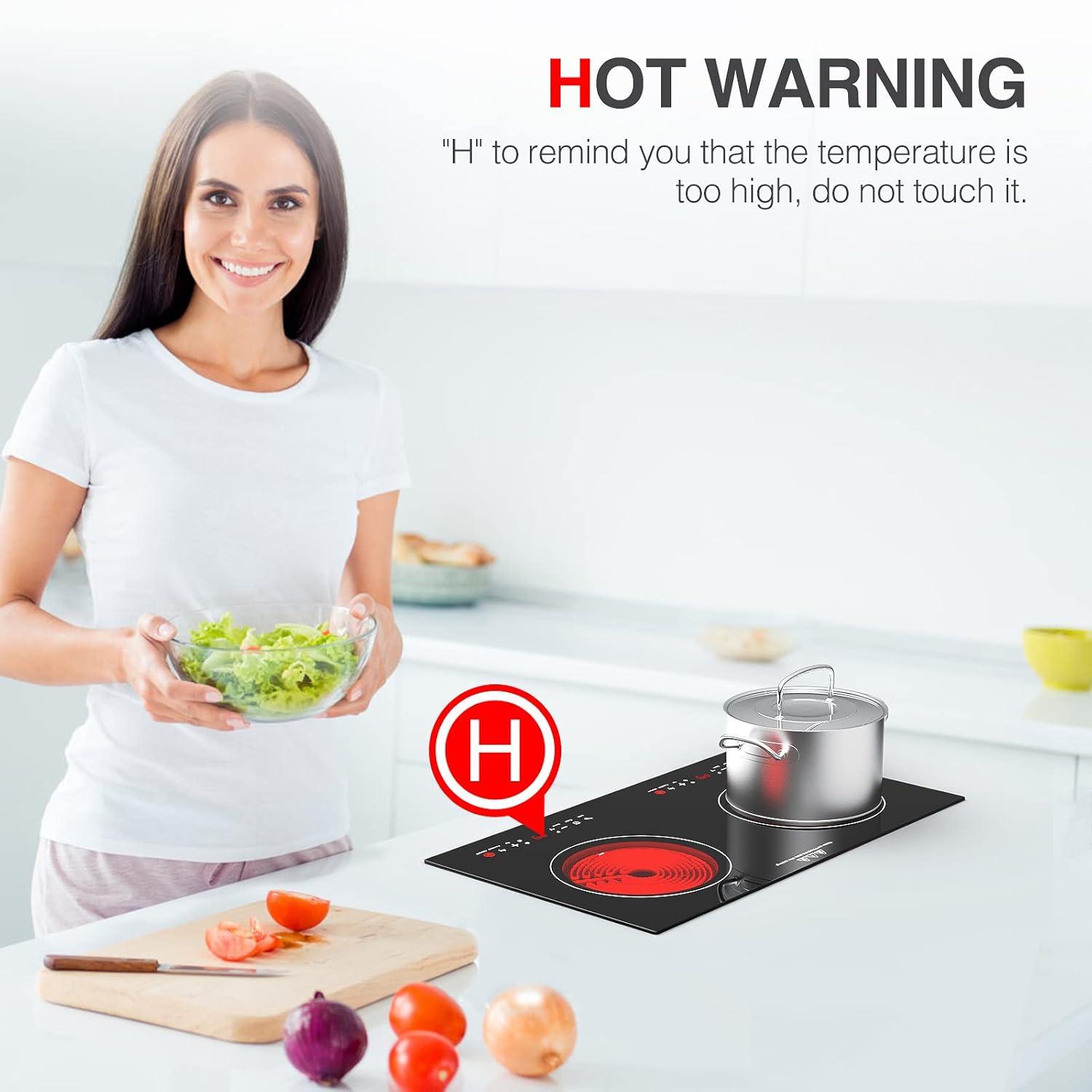 2400w Electric Cooktop, 24" Electric Stove 2 Burner Hot Plate Built-in Double Burner Cooktop with LED Touch Screen,9 Heating 9 Temperature,Kids Lock & Timer,Suitable for all Pans