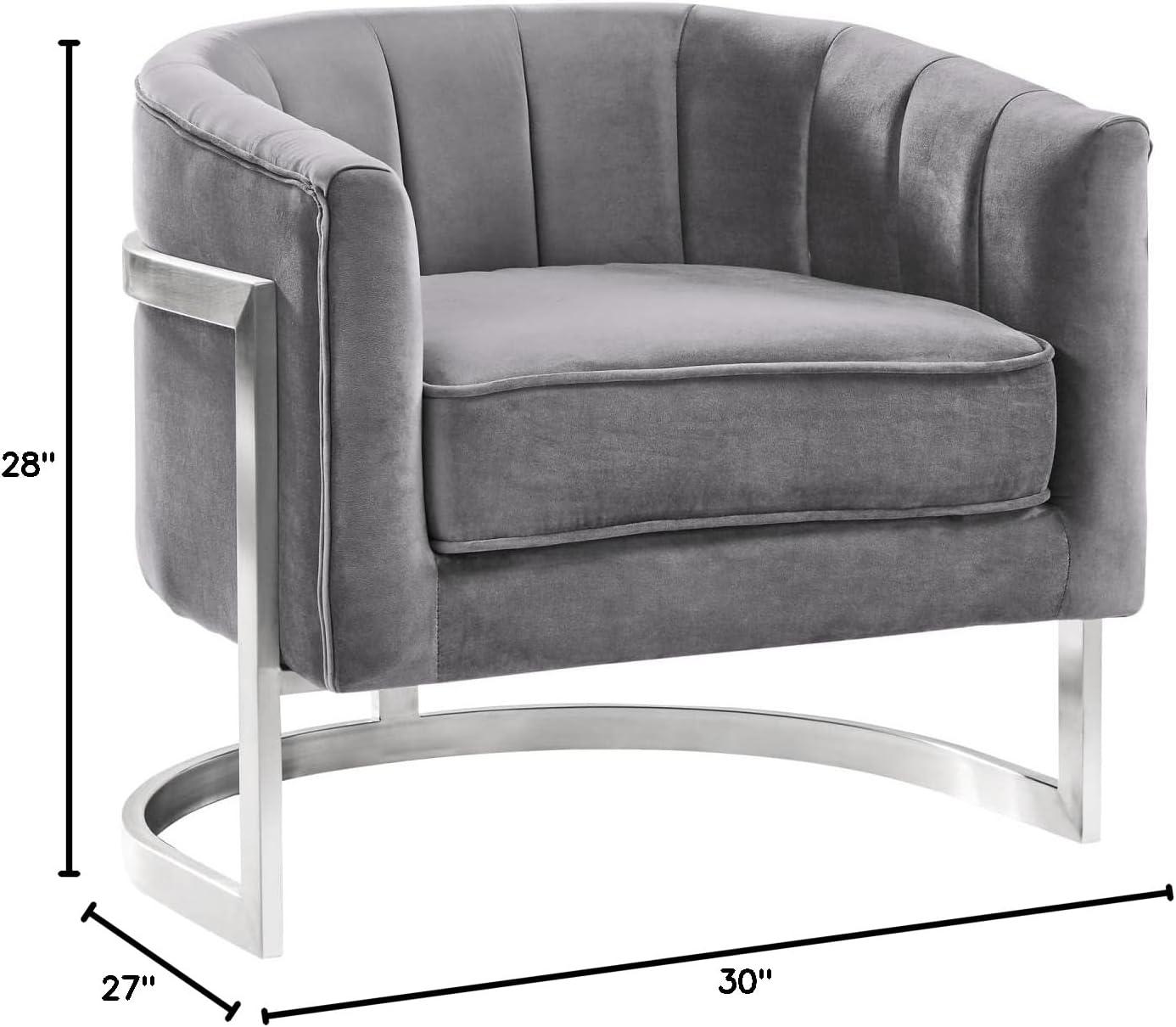 27'' Gray Velvet and Metal Contemporary Accent Chair