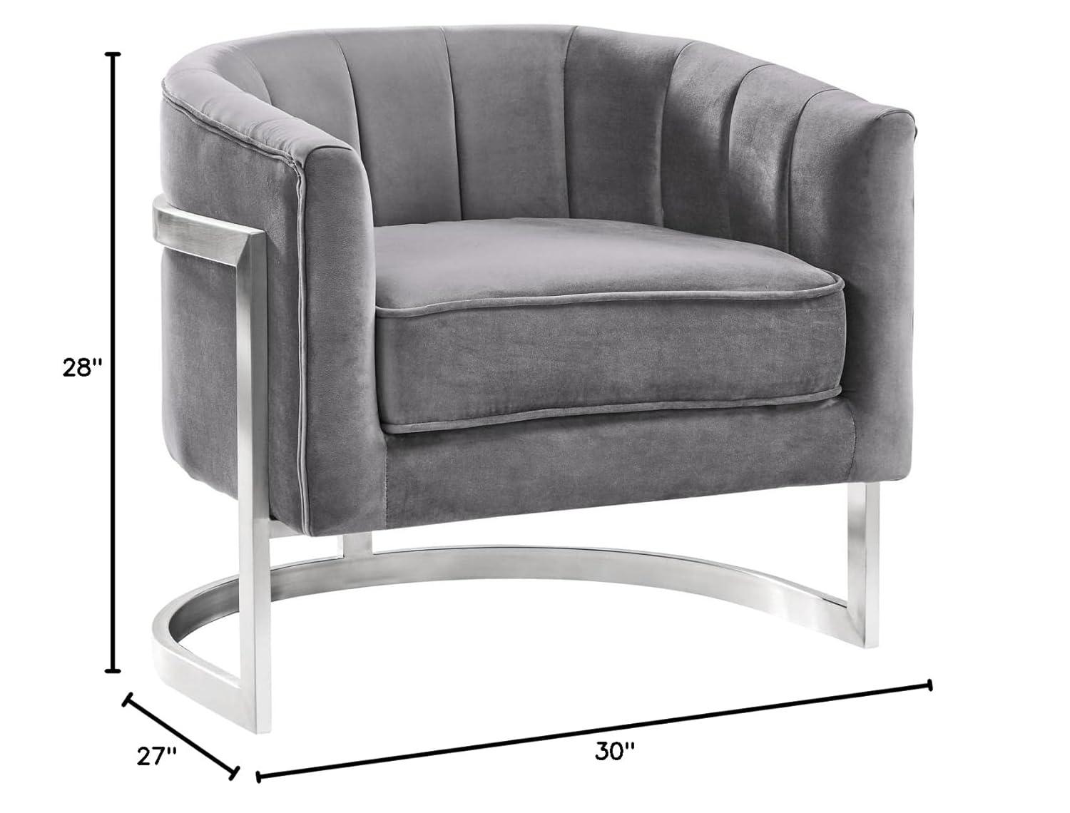 27'' Gray Velvet and Metal Contemporary Accent Chair