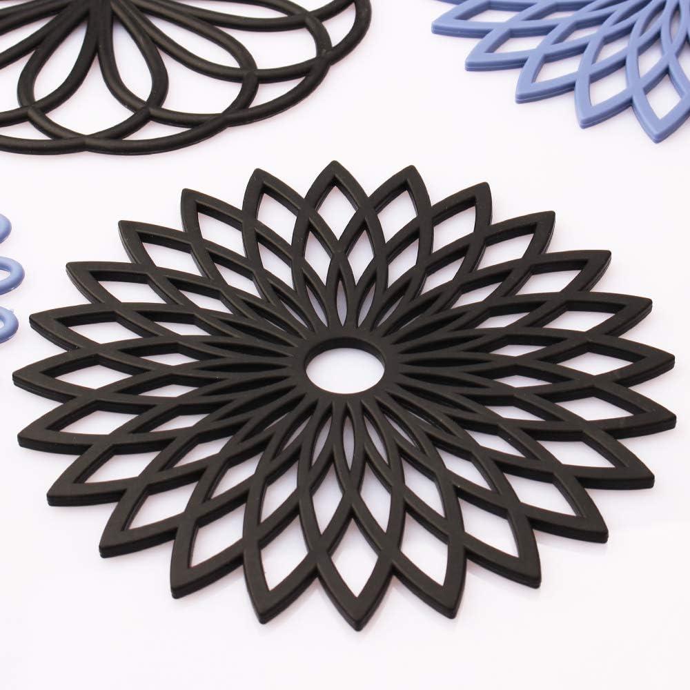 3Pcs Silicone Trivet Mat 7.9inch Anti-Slip Heat-Resistant Hot Pad Set Hollow Flower Shape Non-Stick Decorative Mat for Home Kitchen