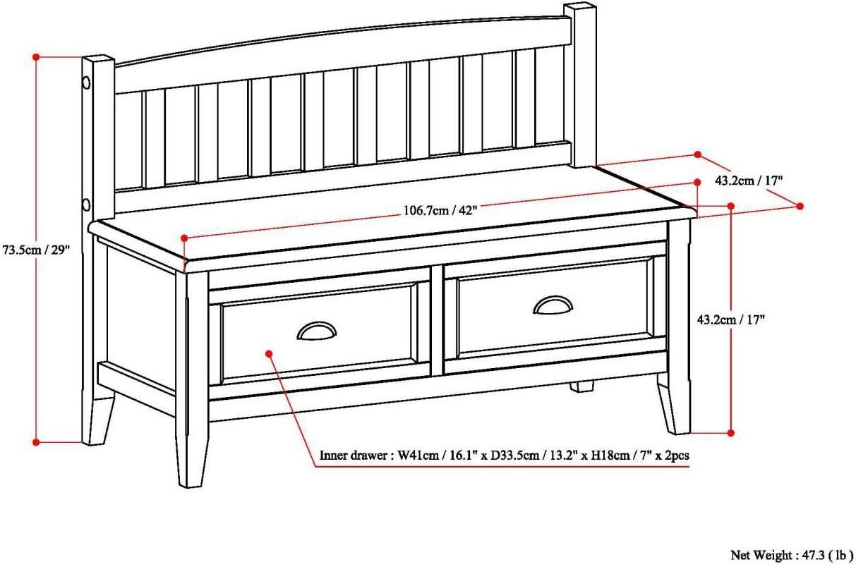 Burlington Wood 42 inch Wide Transitional Entryway Bench with Drawers in Black