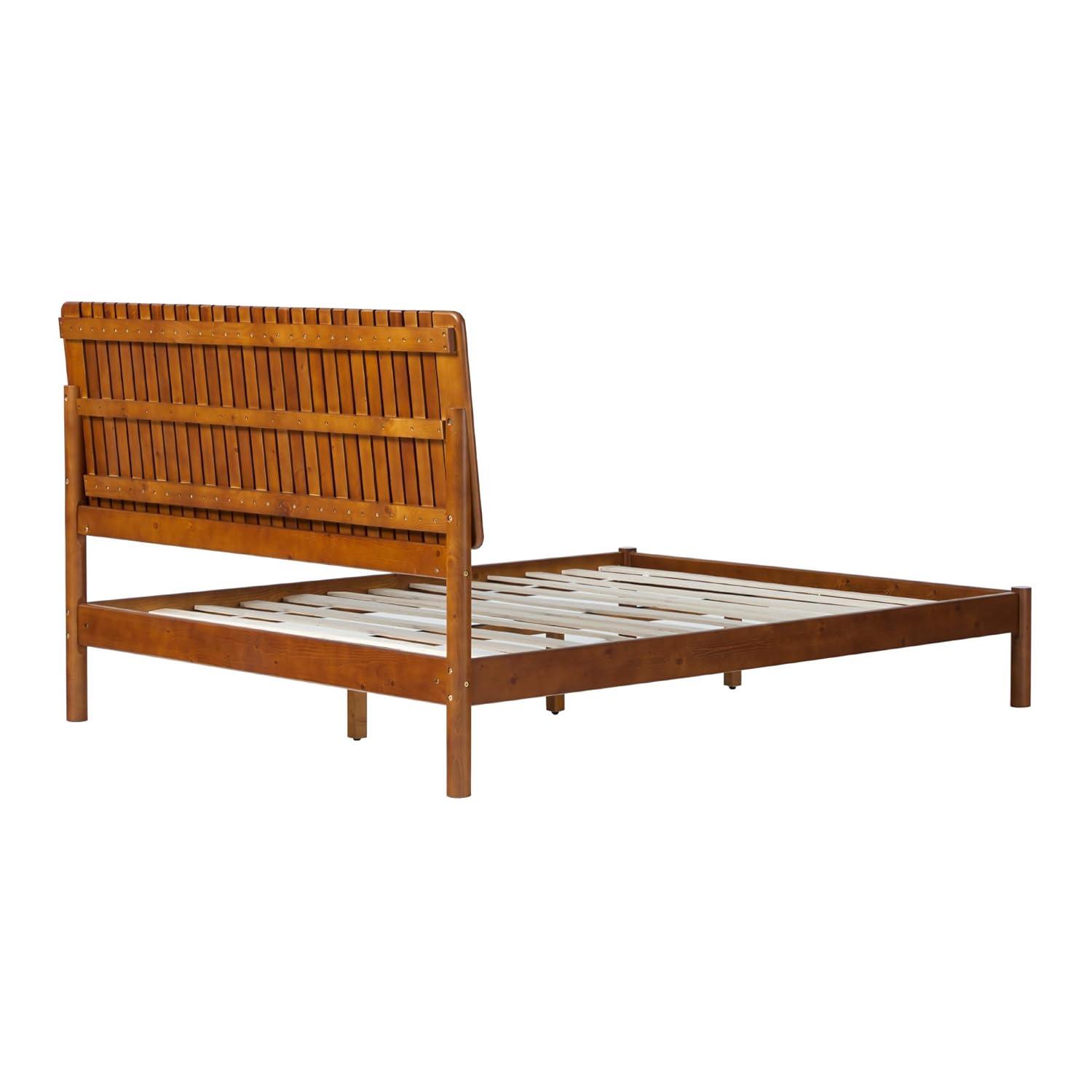 Walker Edison Transitional Solid Wood Platform Queen Bed, Dark Brown