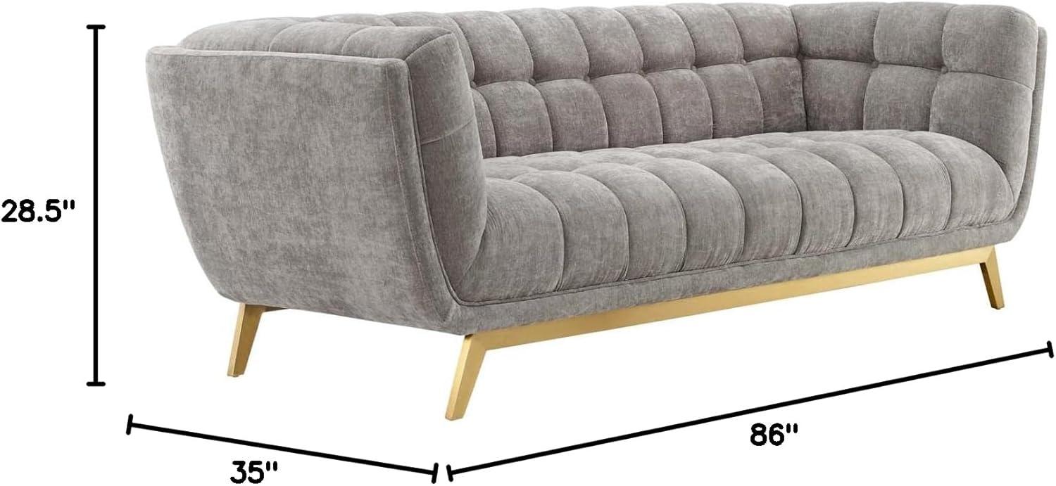 Modway Bestow Crushed Performance Velvet Sofa in Light Gray & Gold