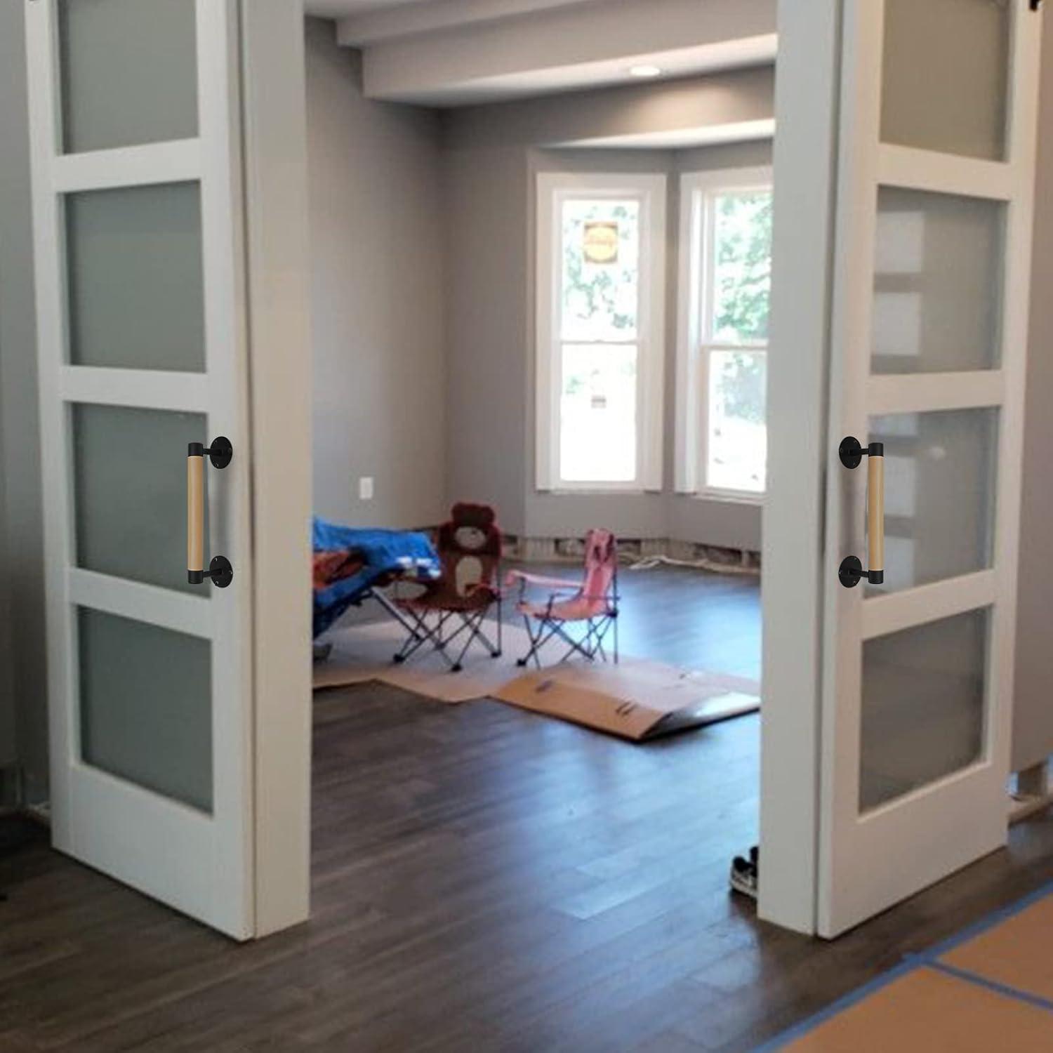 1ft Wood Handrail for Indoor Stairs, Wood Staircase Handrail W/s Black Sturdy Metal Brackets, Stair Banister Railing Wooden Safety Grab Bar for Elderly & Kids