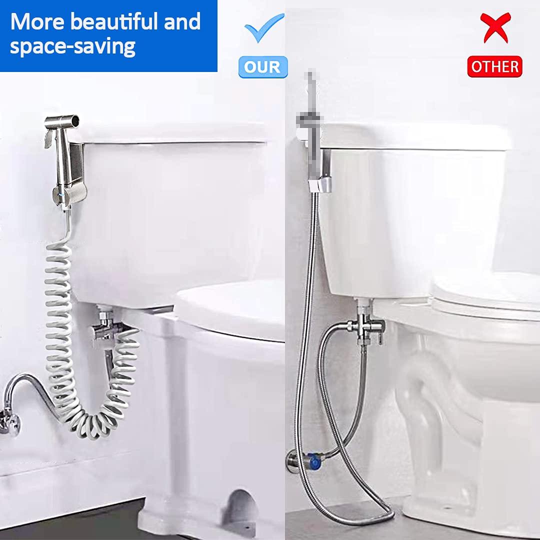 TURLEE-Handheld Bidet Sprayer for Toilet -Brass T-valve Adapter, Sprayer Adjustable Water Pressure Control with Bidet Retractable Spring Hose for Feminine Wash.