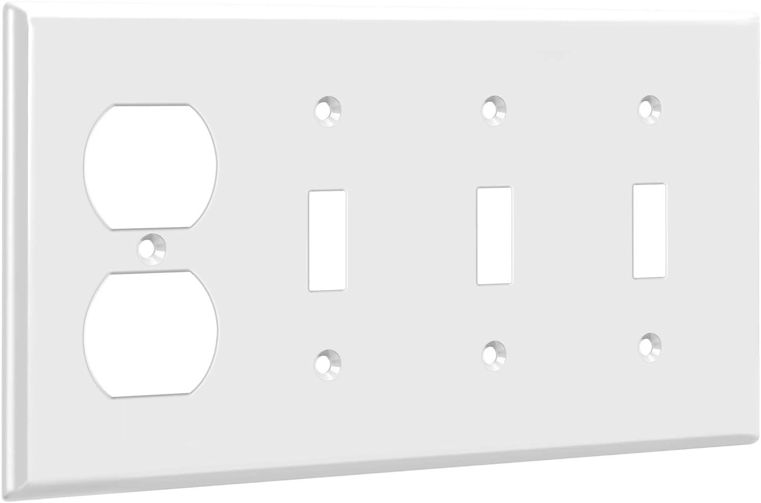 ENERLITES Combination Triple Toggle Switch Cover / Single Duplex Receptacle Outlet Wall Plate, Standard Size 4-Gang, Polycarbonate Thermoplastic, UL Listed, White