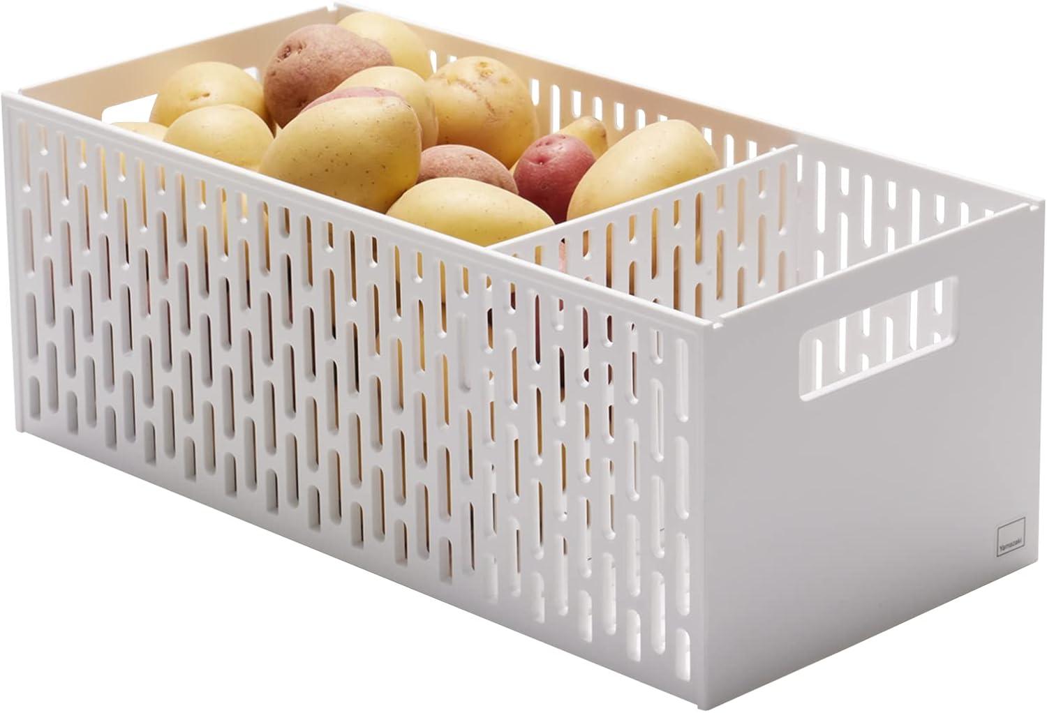 White Stackable Plastic Vegetable Storage Basket with Handles