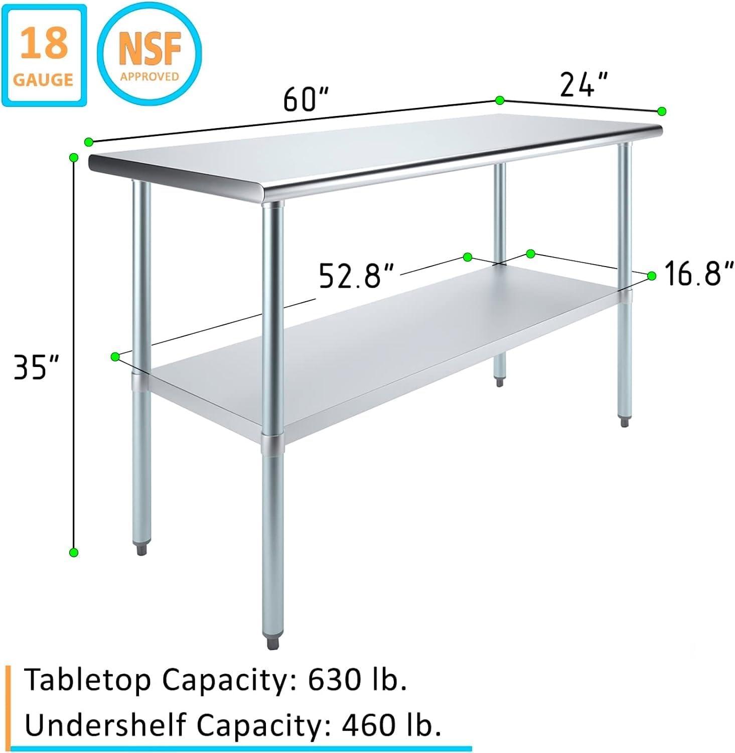Heavy Duty Stainless Steel Prep Table with Galvanized Shelf and Legs