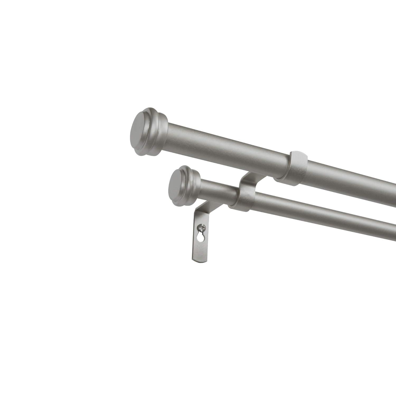 Exclusive Home Topper Double Curtain Rod and Finial Set, Matte Silver, 66"-120"