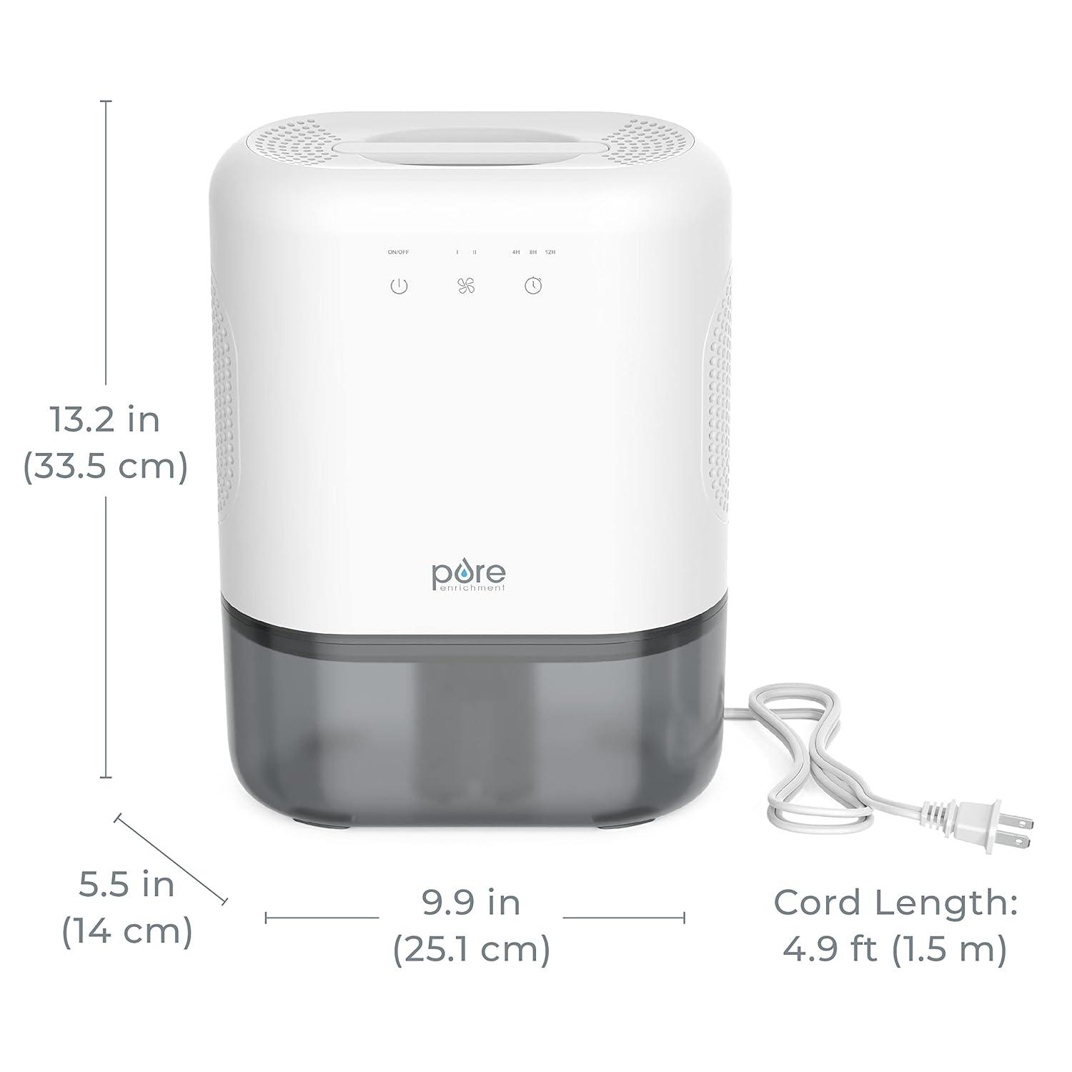 Pure Enrichment Pure Dry Elite Dehumidifier White: Small Room & Bathroom, 20 Oz/Day, Auto Shut-Off, 100-300 Sq. Ft.