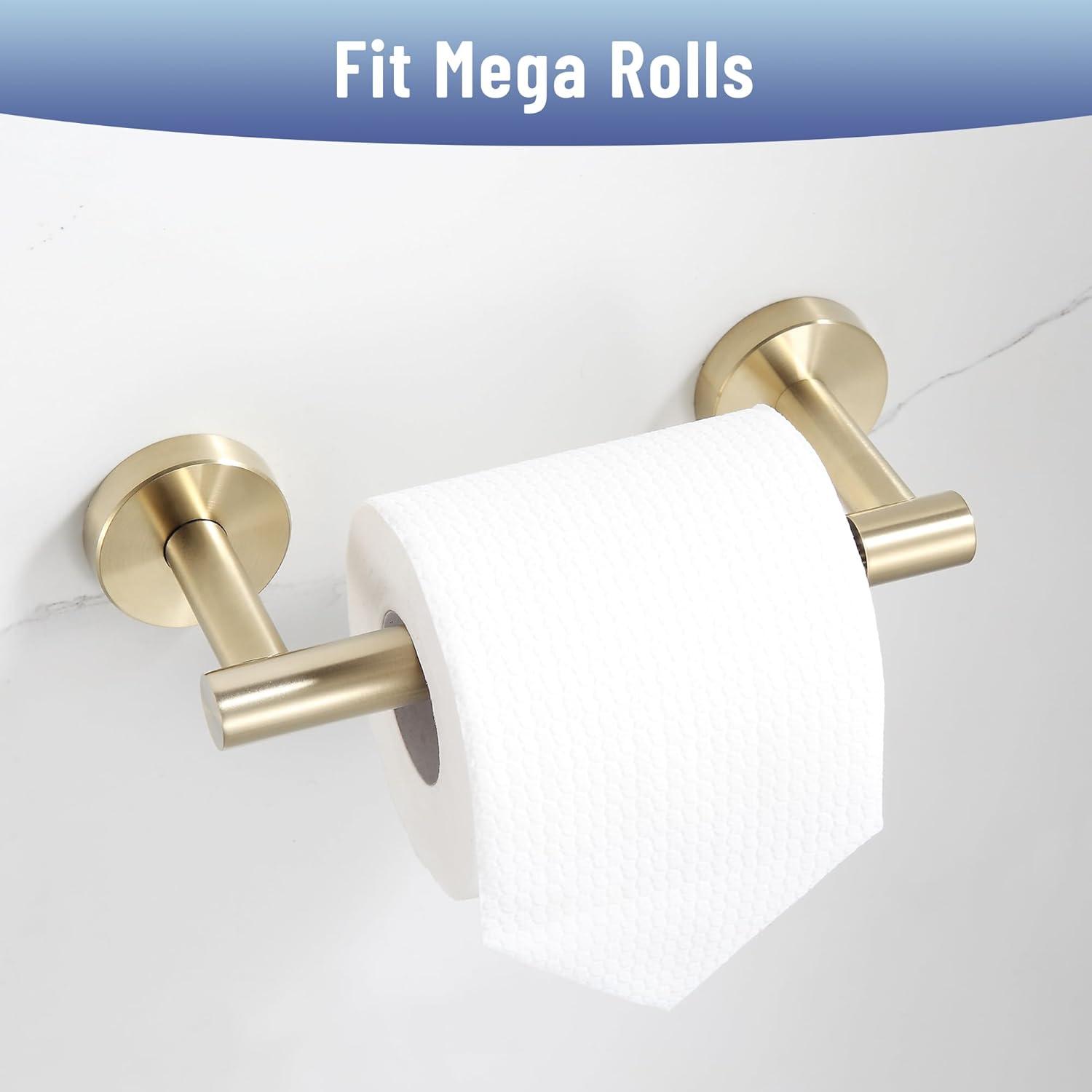 Fixsen Gold Toilet Paper Holder Bathroom Double Post Pivoting Tissue Roll Holder Stainless Steel and Zinc Alloy Wall Mount Detachable (Gold, 1)