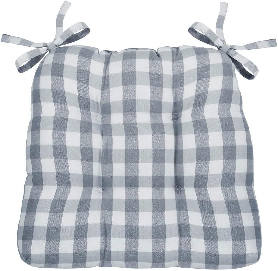 Kate Aurora Set of 2 Country Farmhouse Plaid Stain/Water Resistant Chair Cushions - Gray