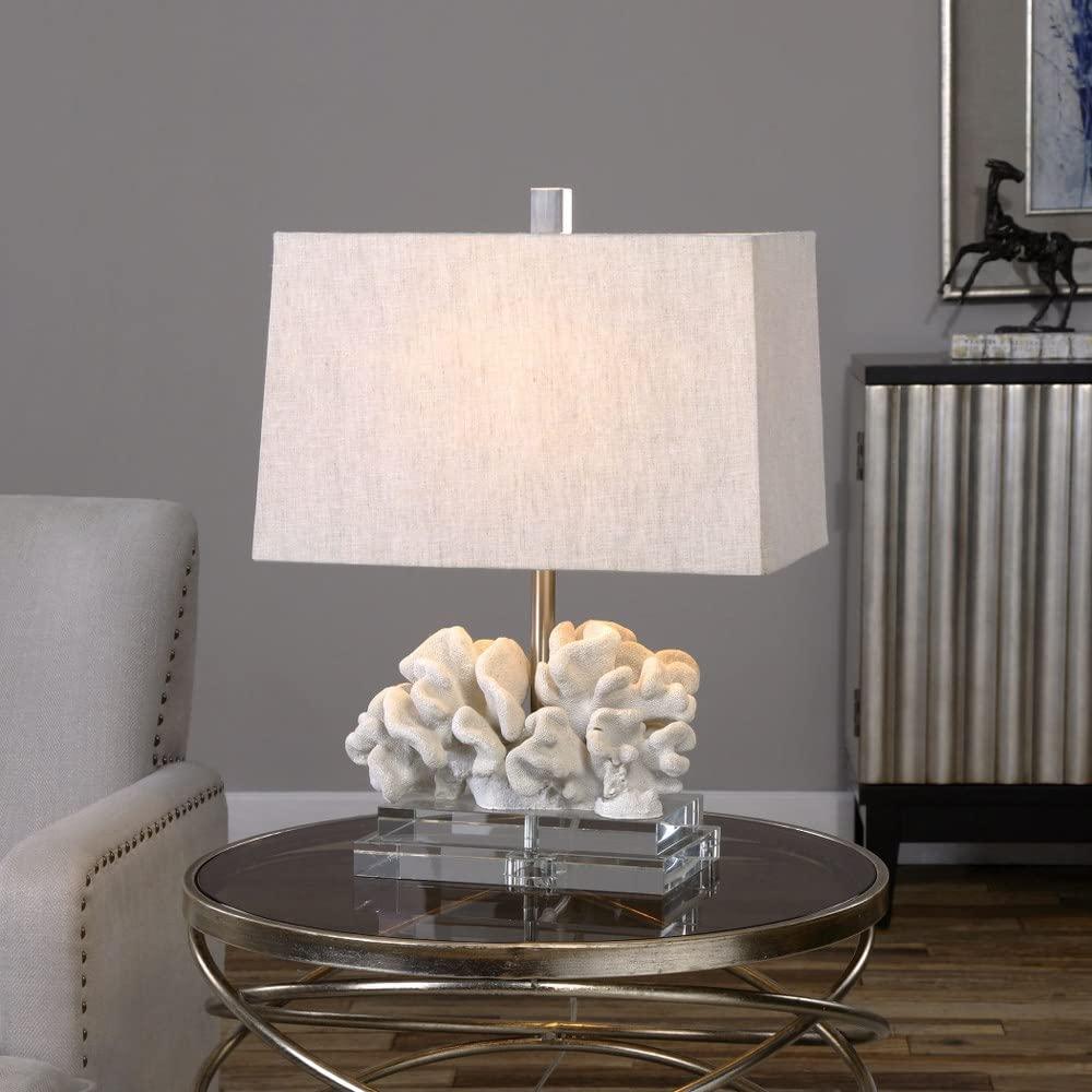 Uttermost Modern Coastal Accent Table Lamp 22" High Taupe Ivory Coral Beige Linen Shade Living Room Bedroom Beach House Bedside
