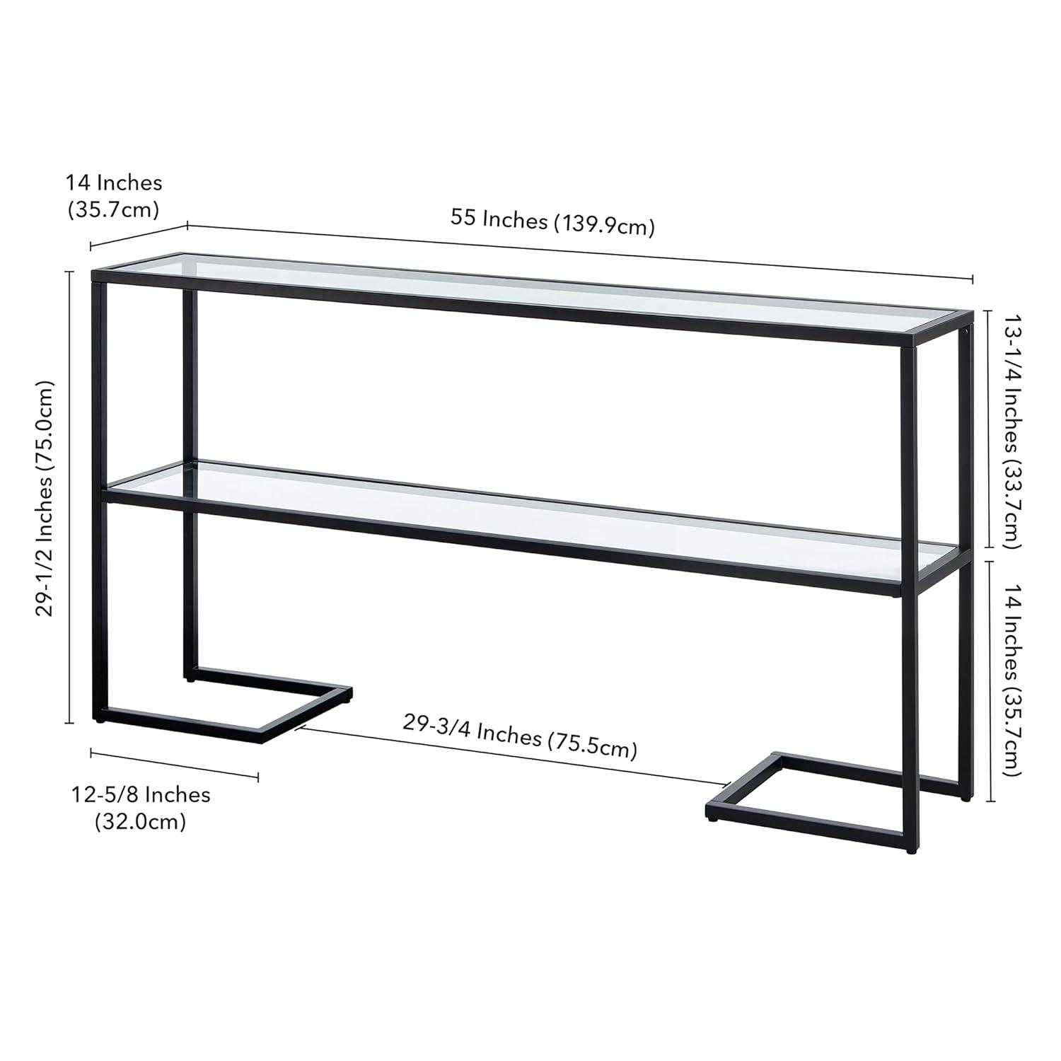 Evelyn&Zoe Errol 55" Wide Rectangular Console Table with Glass Top, Blackened Bronze