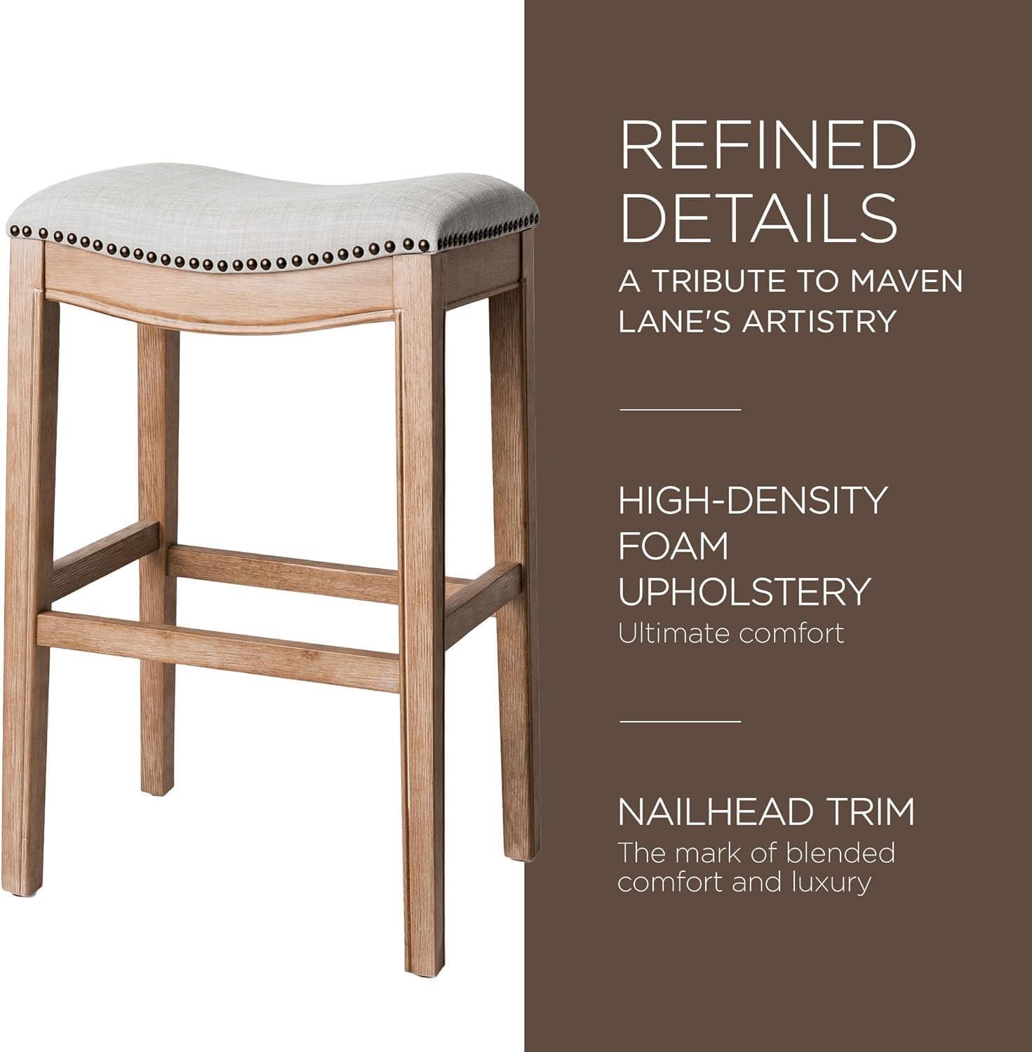 Maven Lane Maven Lane Adrien Saddle Bar Stool In Aged Black Finish 31" With Snow White Fabric Upholstery