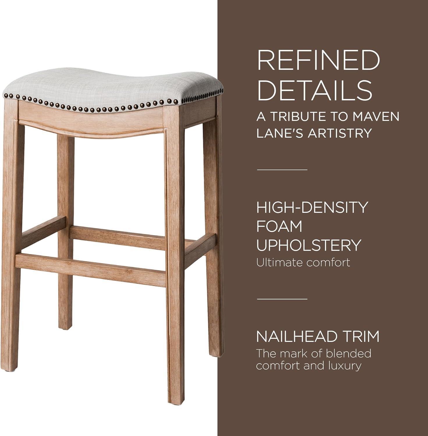 Maven Lane Maven Lane Adrien Saddle Bar Stool In Aged Black Finish 31" With Snow White Fabric Upholstery