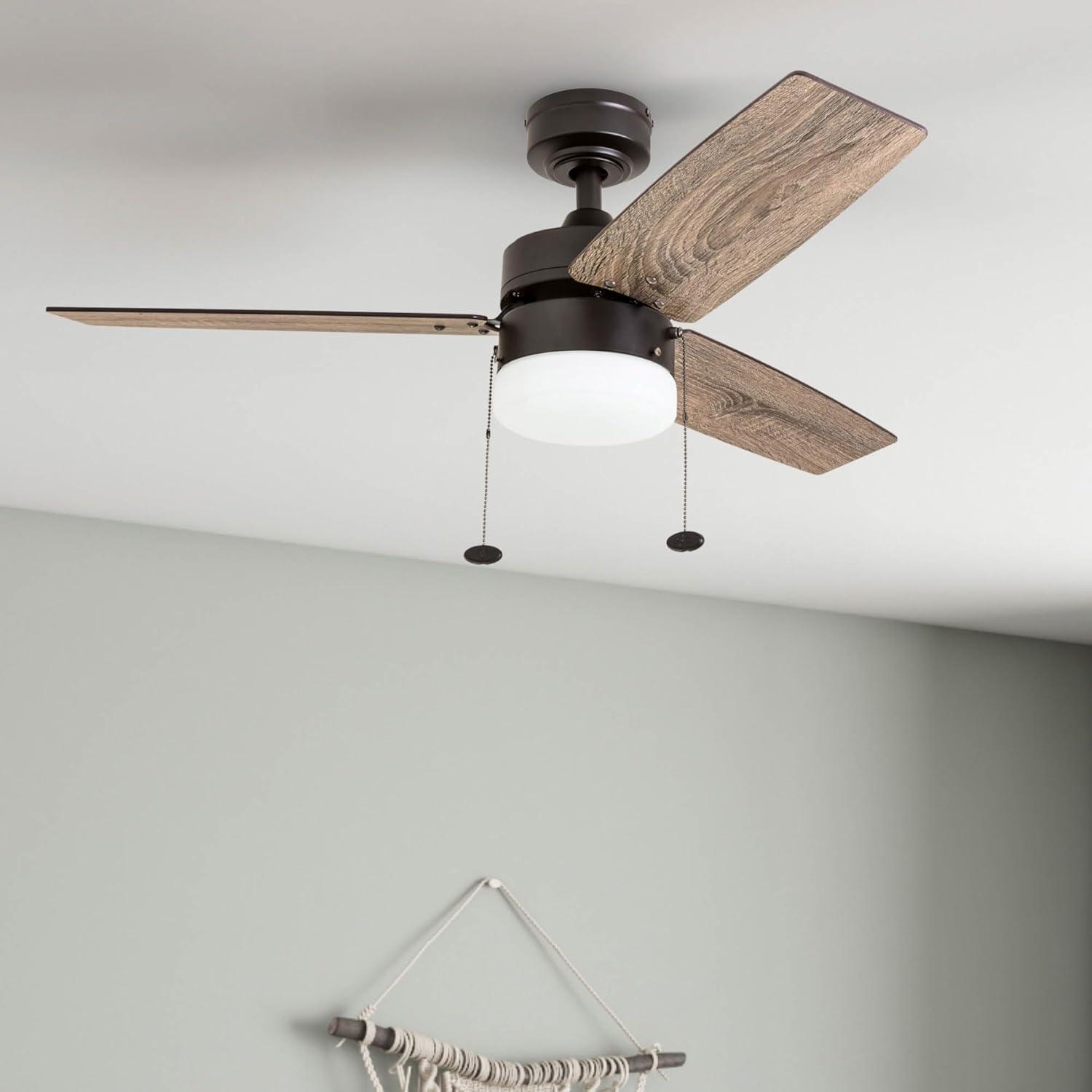 Prominence Home Reston 42" Bronze Modern Small Room Ceiling Fan with 3 Blades, LED Light Kit, Pull Chains & Reverse Airflow
