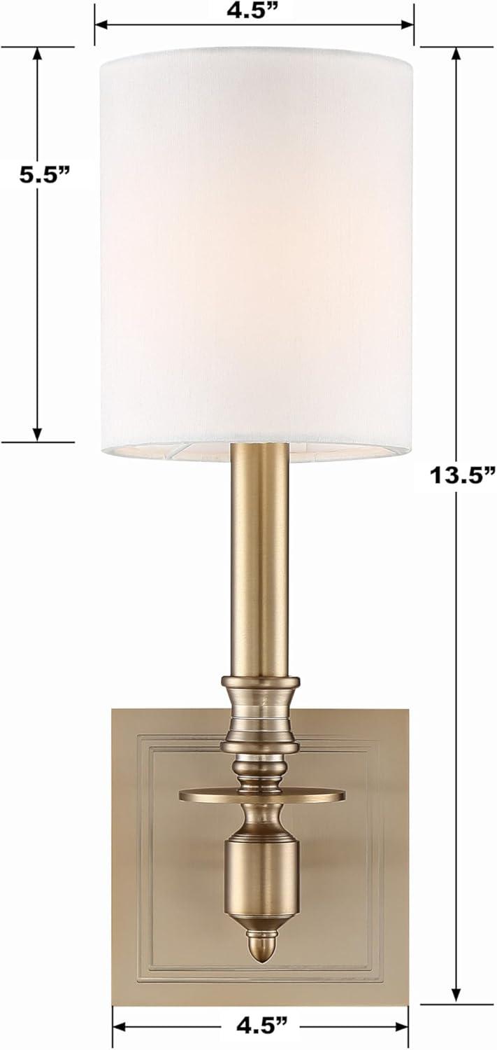 Aged Brass Dimmable Sconce with White Silk Shade