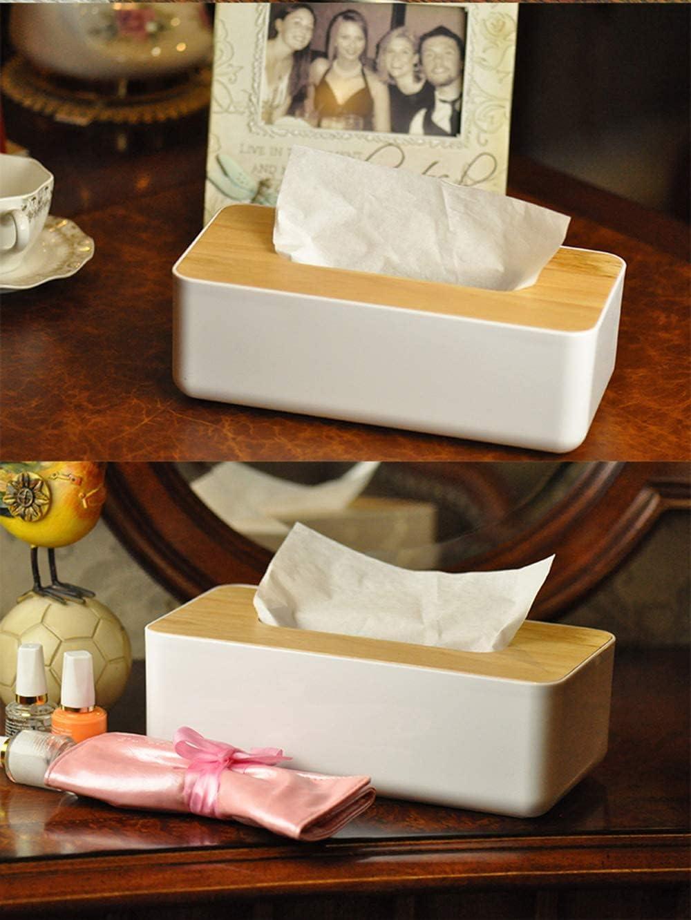 Large White and Wood Rectangular Tissue Box Holder