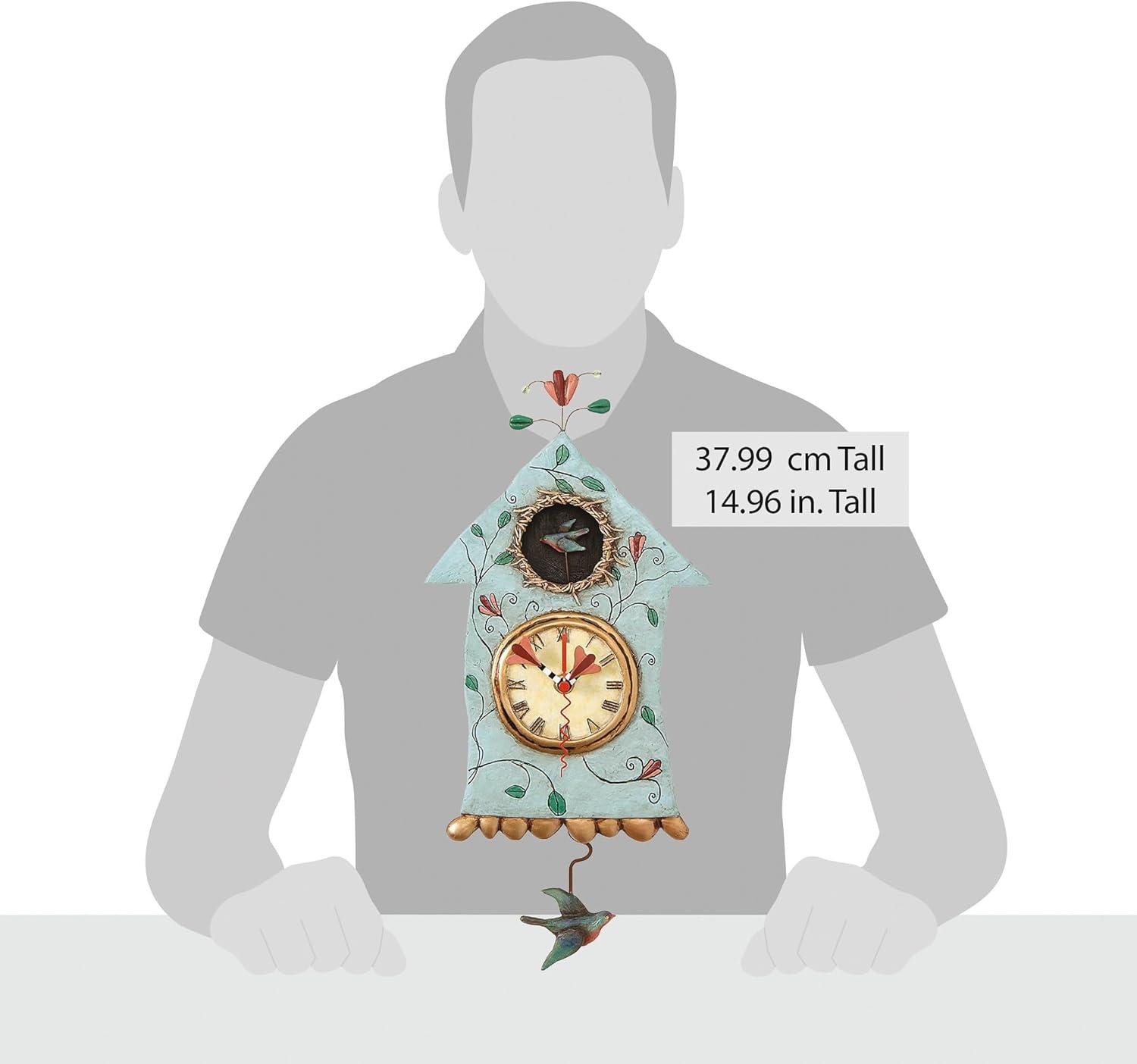 Enesco Allen Designs Birdhouse with Flowers Cuckoo Wall Clock - Battery Operated Pendulum Analog Clock, Stone Resin Decorative Clocks for Walls Home Decor Kitchen Clocks, 14.9 Inch