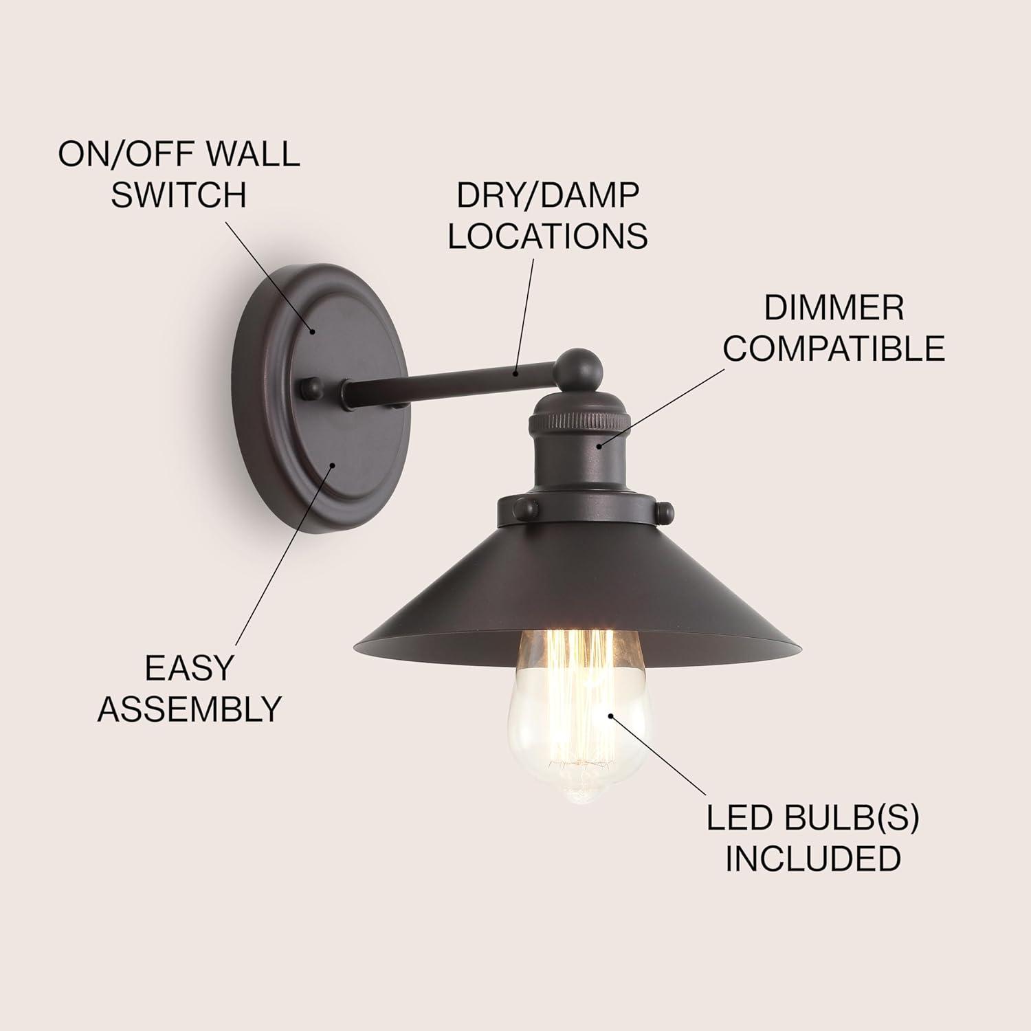 JONATHAN Y July 17.5" 2-Light Industrial Farmhouse Metal Vanity Light, Oil Rubbed Bronze