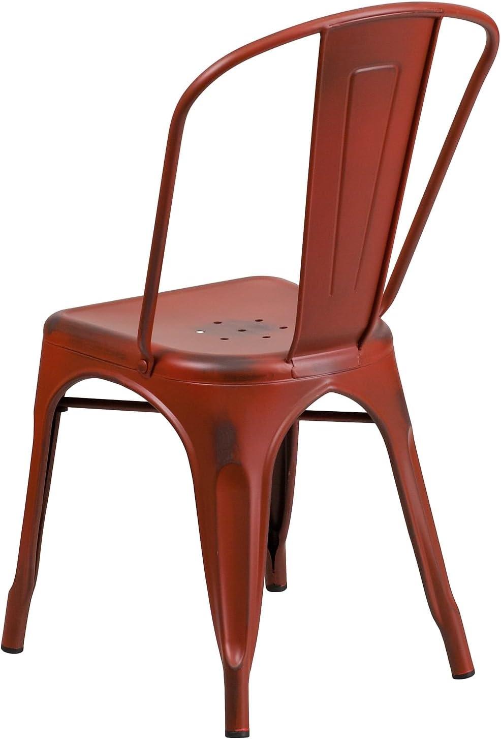 Flash Furniture Commercial Grade Distressed Kelly Red Metal Indoor-Outdoor Stackable Chair