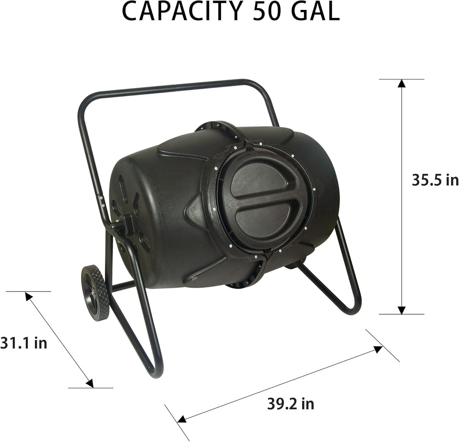 Black 50-Gallon Wheeled Tumbling Outdoor Composter with Steel Frame