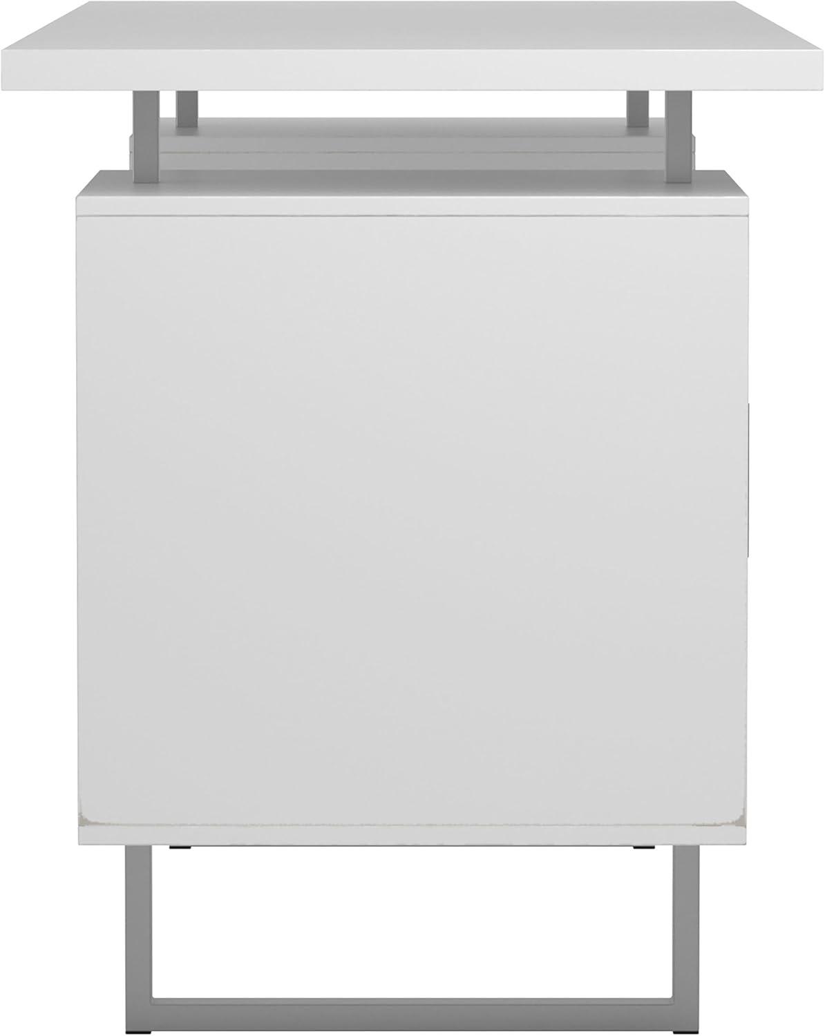 Lawtey 2 Drawer Office Desk White High Gloss - Coaster: Modern Home Office Furniture with File Storage