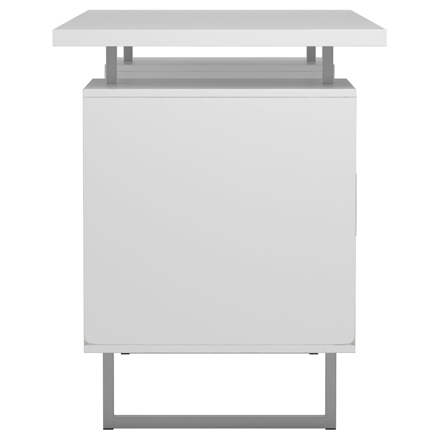 Lawtey 2 Drawer Office Desk White High Gloss - Coaster: Modern Home Office Furniture with File Storage