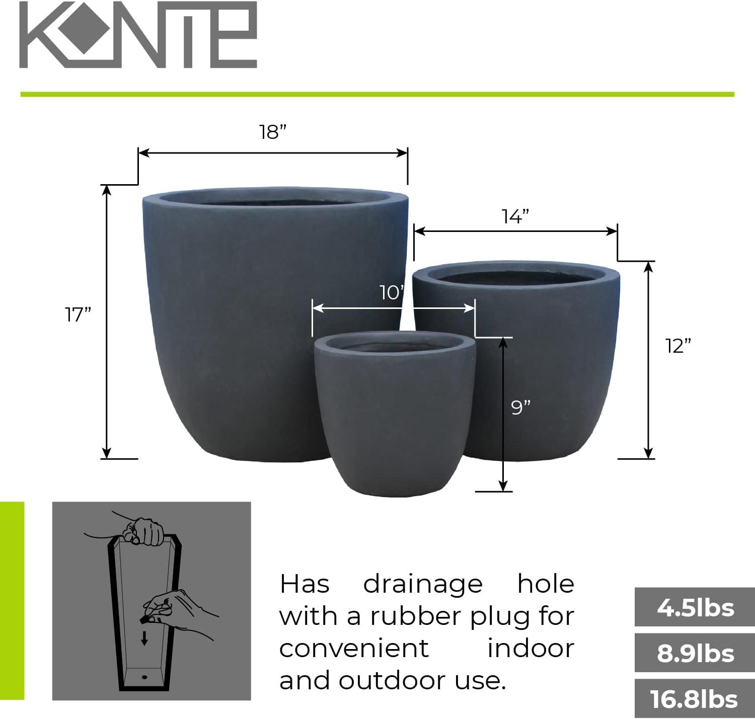 Set of 3 17" Kante Lightweight Modern Seamless Outdoor Concrete Oval Planter Charcoal Black - Rosemead Home & Garden, Inc.