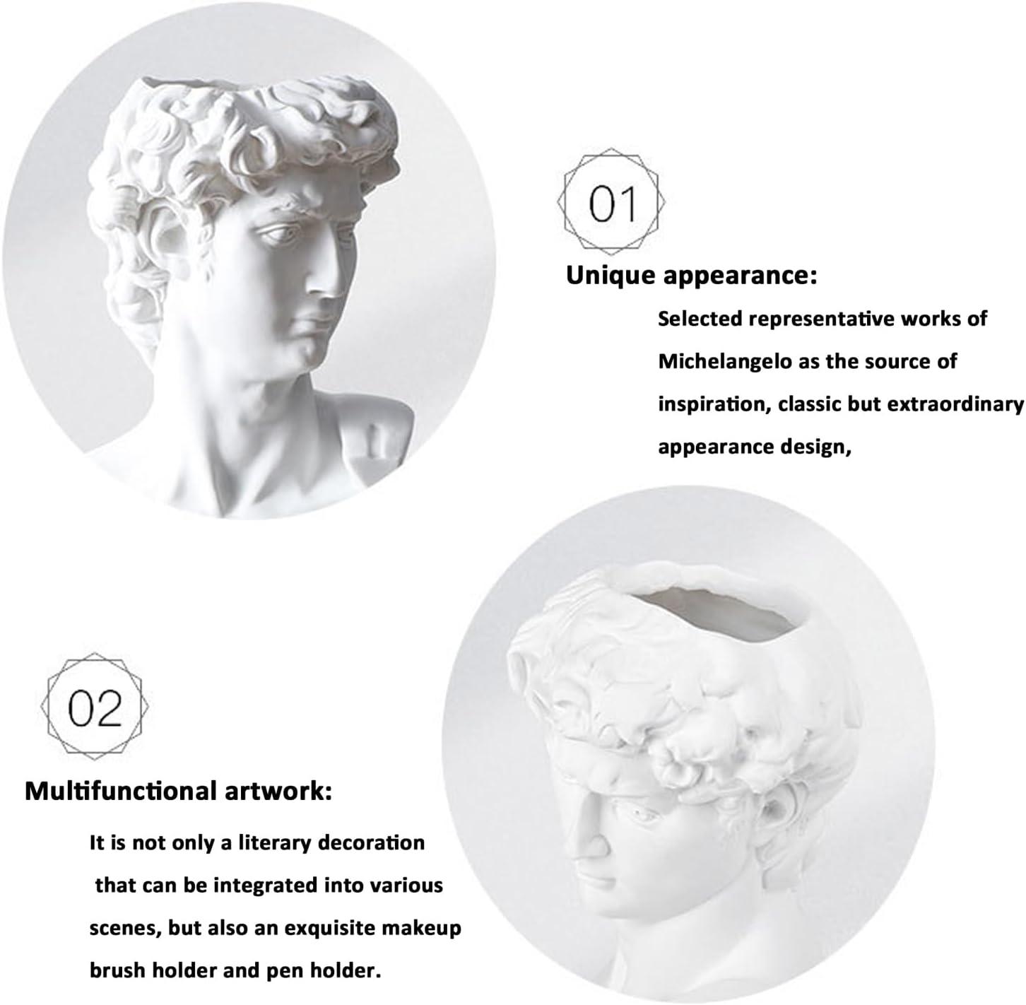 Head Vase, Hosrnovo Greek Statue Decor David Heads Planter for Garden and Home, Roman Style Vintage White Flowers Bowl Creative Housewarming Gift 6.5X3.5Inches (White Medium)
