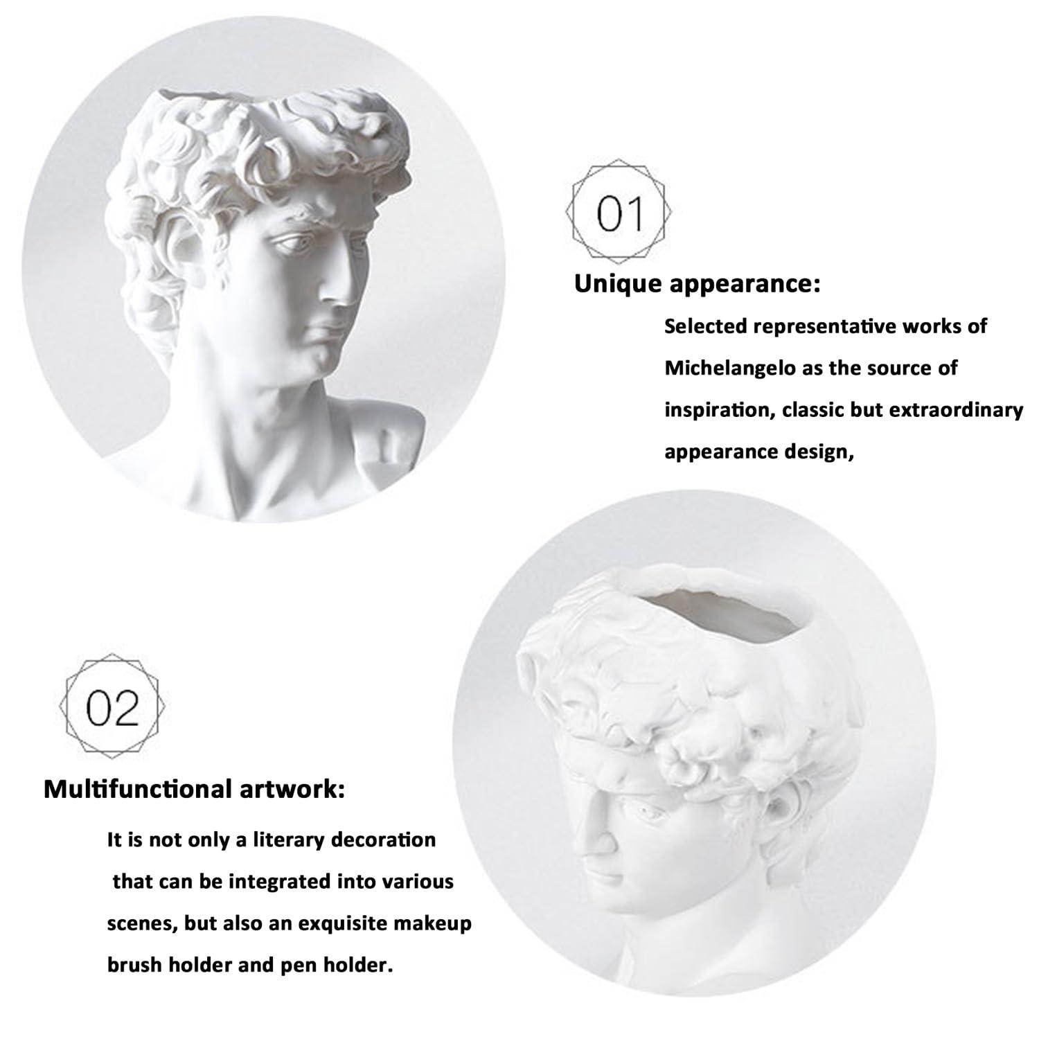 Head Vase, Hosrnovo Greek Statue Decor David Heads Planter for Garden and Home, Roman Style Vintage White Flowers Bowl Creative Housewarming Gift 6.5X3.5Inches (White Medium)